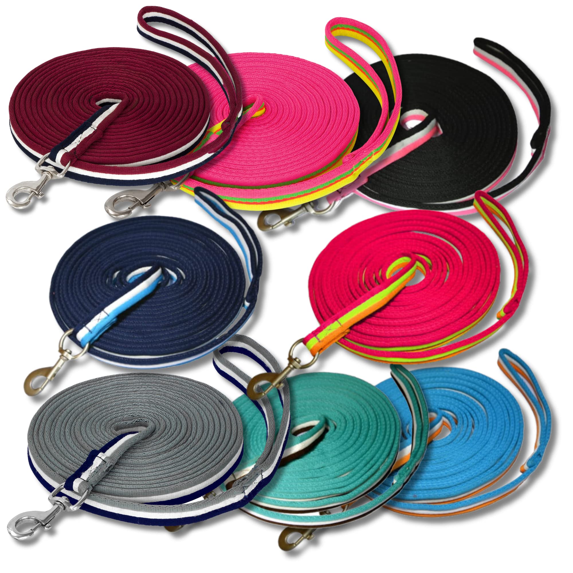 Start Guinzaglio Equitazione - Guinzaglio Cavallo 8m in Nylon - Softlonge con Cinturino da Polso & Moschettone - Guinzaglio Antiscivolo per Cavallo (Petrolio/Bianco/Blu Scuro)