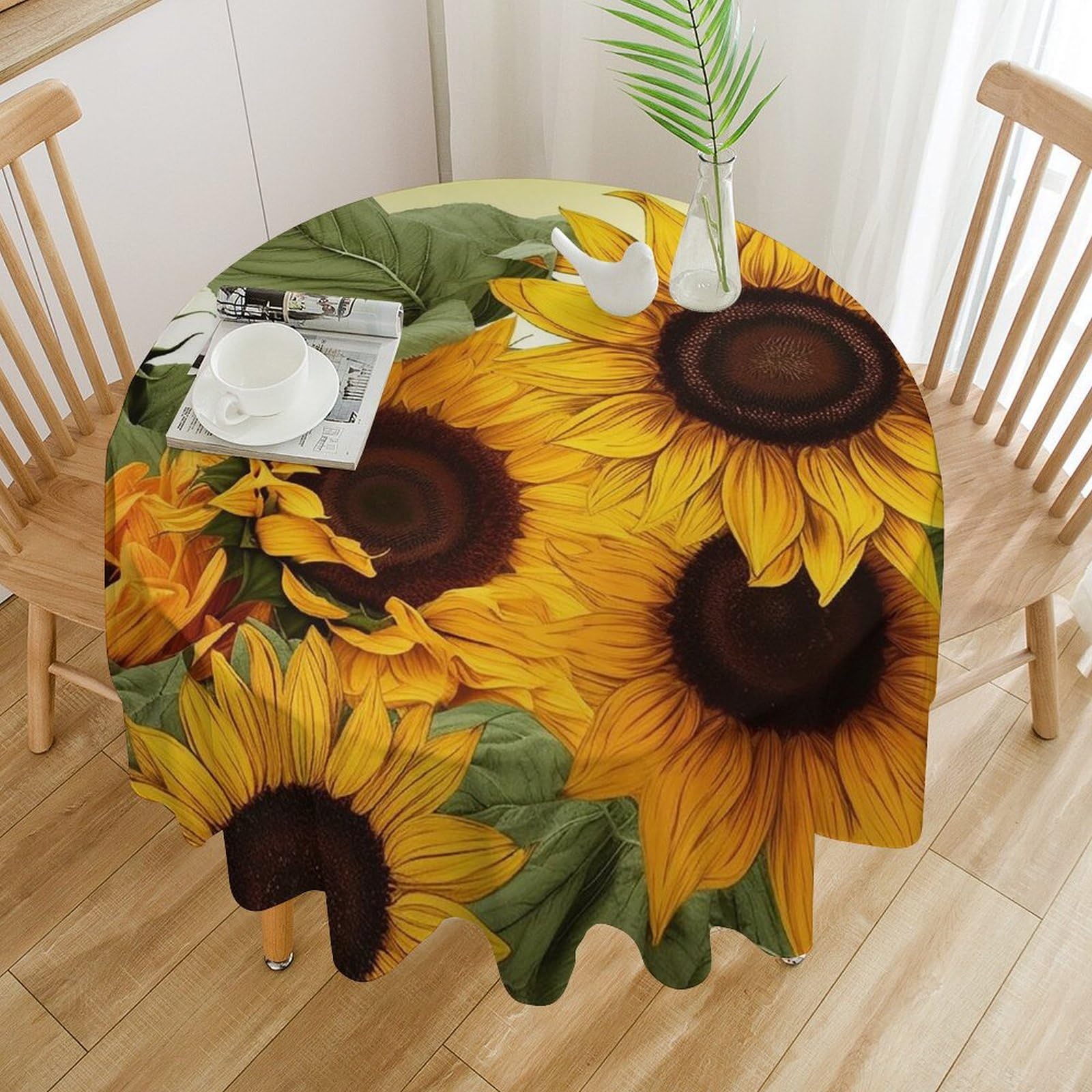 Nappe ronde tournesol 152 cm imperméable et lavable pour table de salle à manger