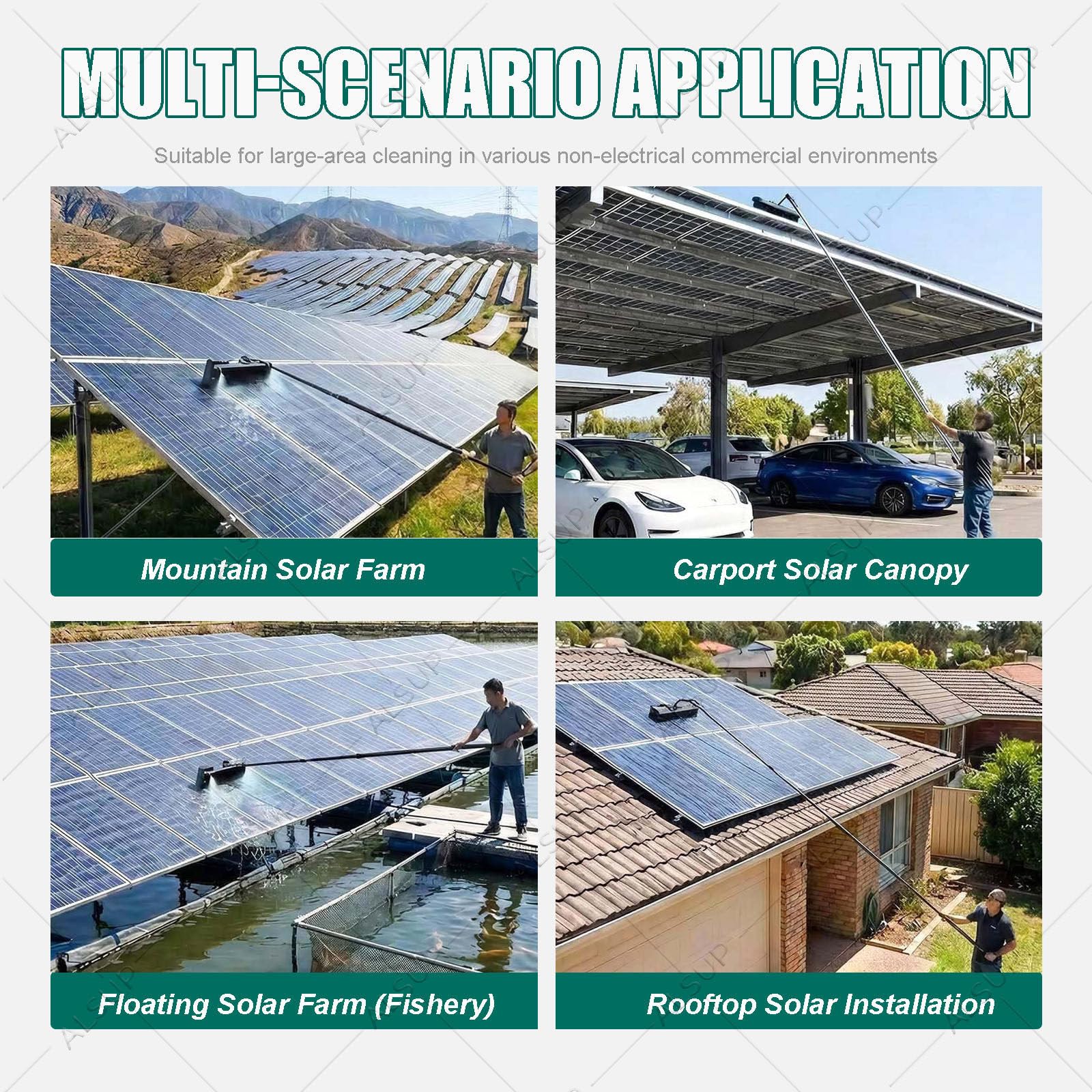 Kit de limpieza de paneles solares, cepillo telescópico alimentado por agua con cabezal giratorio de 360° para techos, revestimientos y superficies exteriores, poste de extensión de 5,5 m