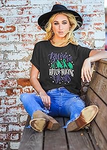 Beware of Hitch Hiking Ghost Shirt Women Funny Halloween Shirts Haunted Tshirt Ghost T-Shirt Short Sleeve Tee