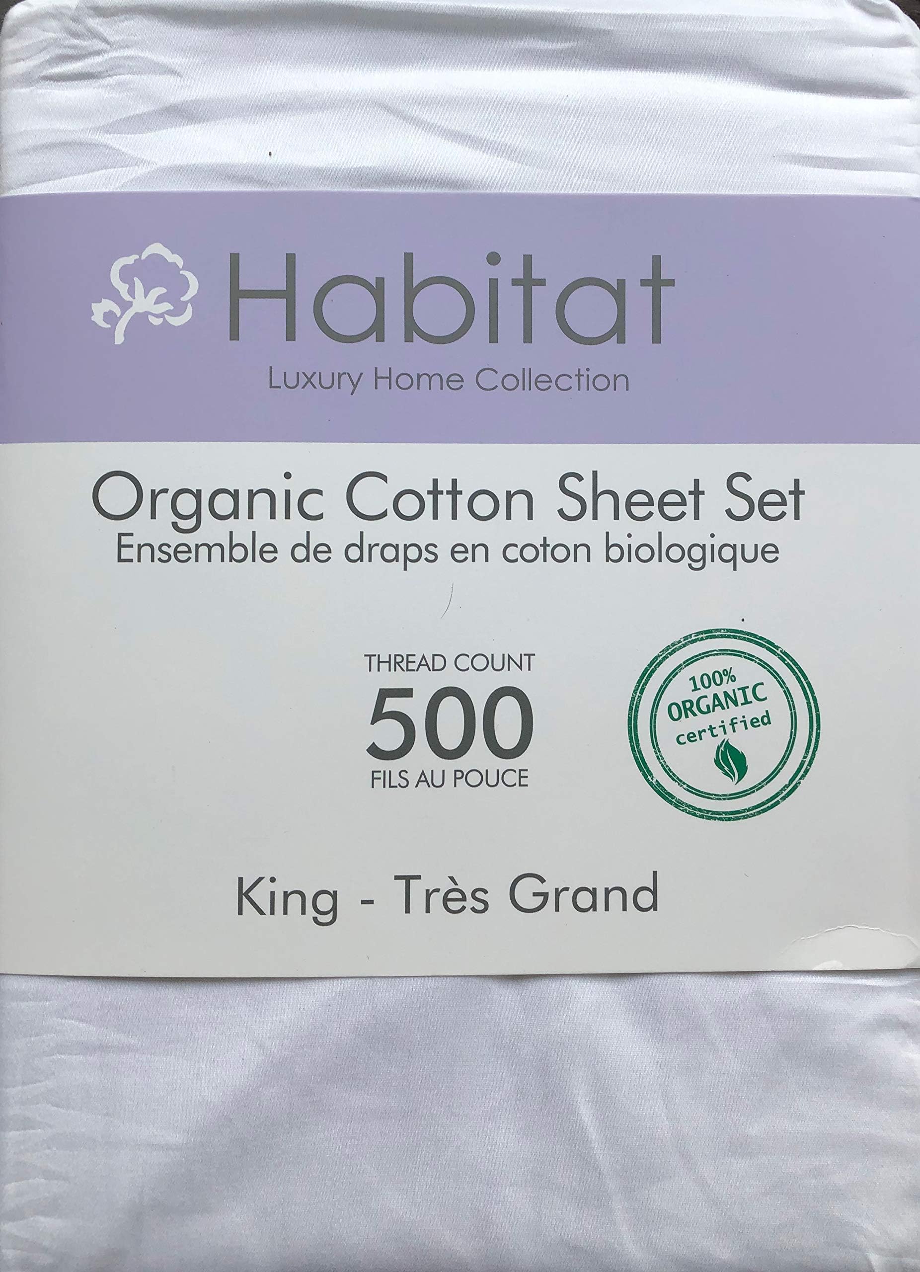 Habitat Organic Cotton Solid White 4pc King Sheet Set Luxury Fine Linens 500 Thread Count