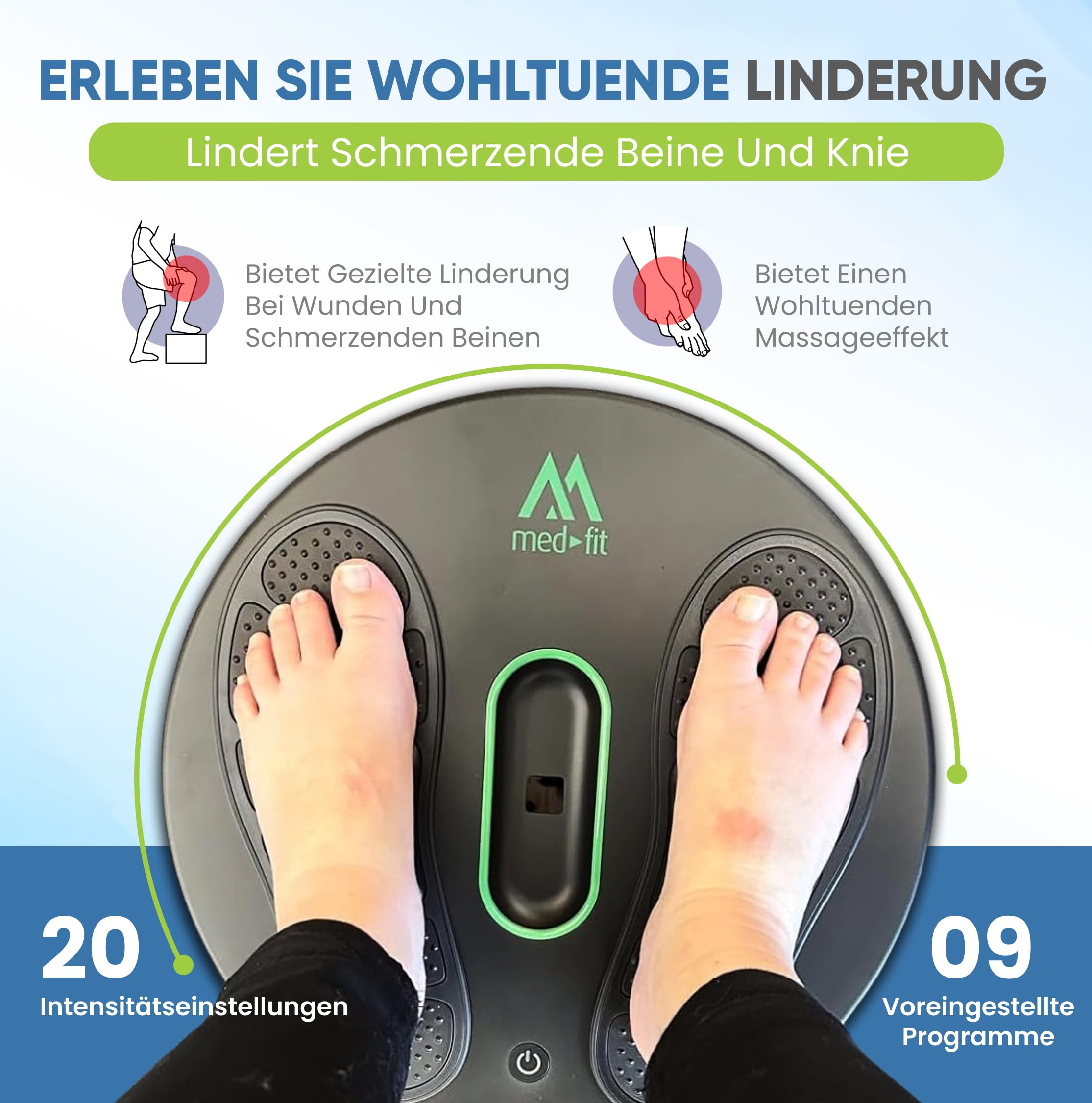 Med-Fit Medi-Boost EMS & TENS Fuß-Durchblutungsgerät | Lindert Beinschmerzen, geschwollene Knöchel und Neuropathie | 18 Programme, Zweikanal-Fernbedienung | Medizinische Silikon-Fußpolster