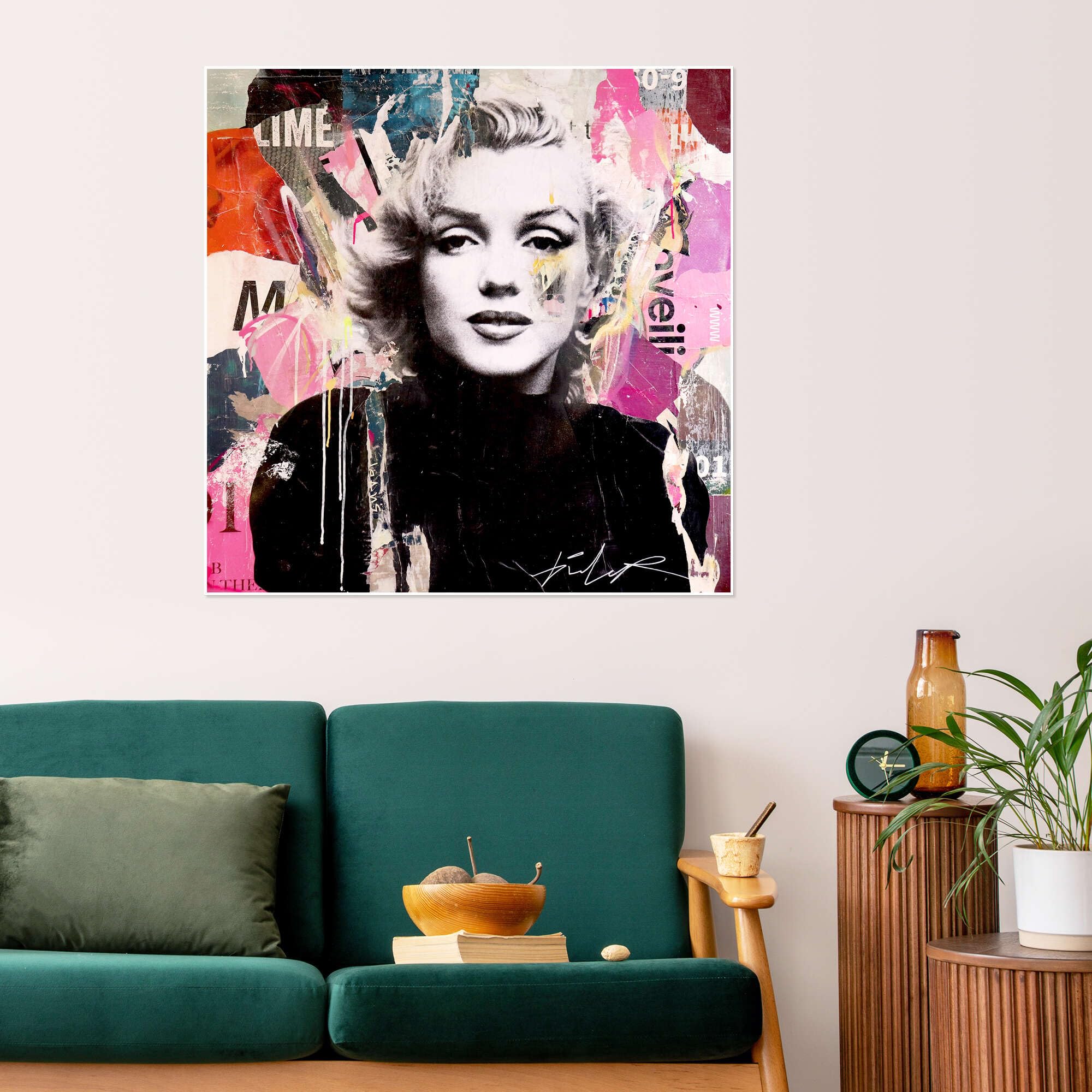 KUSTOM ART Quadro Quadretto Stile Vintage Marilyn Monroe & James Dean da Collezione Stampa su Legno 25x18cm