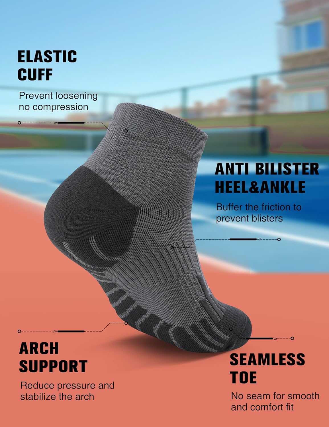 Mens Compression Socks for Running: Anti-Blister Ankle Socks 3 Pairs Athletic Socks for Runners Outdoor Hiking 2026 - Image 5