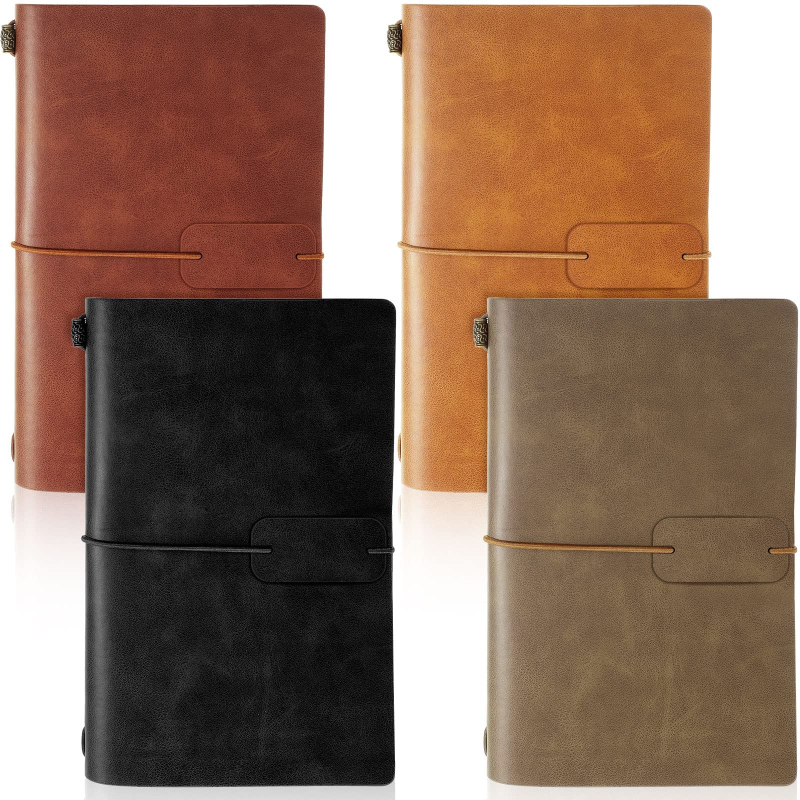 NALACAL Leather Notebook, 4 Pack Vintage Travel Notebook Journal, Refillable Journal Diary Planner, Pu Leather Lined Note Book Writing Journal for Men Women, 4.72 x 7.87 Inches, 80 Sheets/ 160 Pages