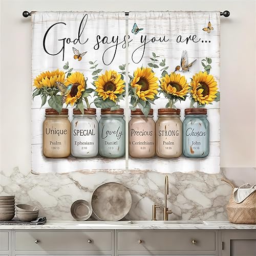 Miniatura 25 de Rusitc - Cortinas de cocina de algodón para granja, 27.5 pulgadas de ancho x 39 pulgadas de largo, 2 paneles con bolsillo para barra, estilo retro,