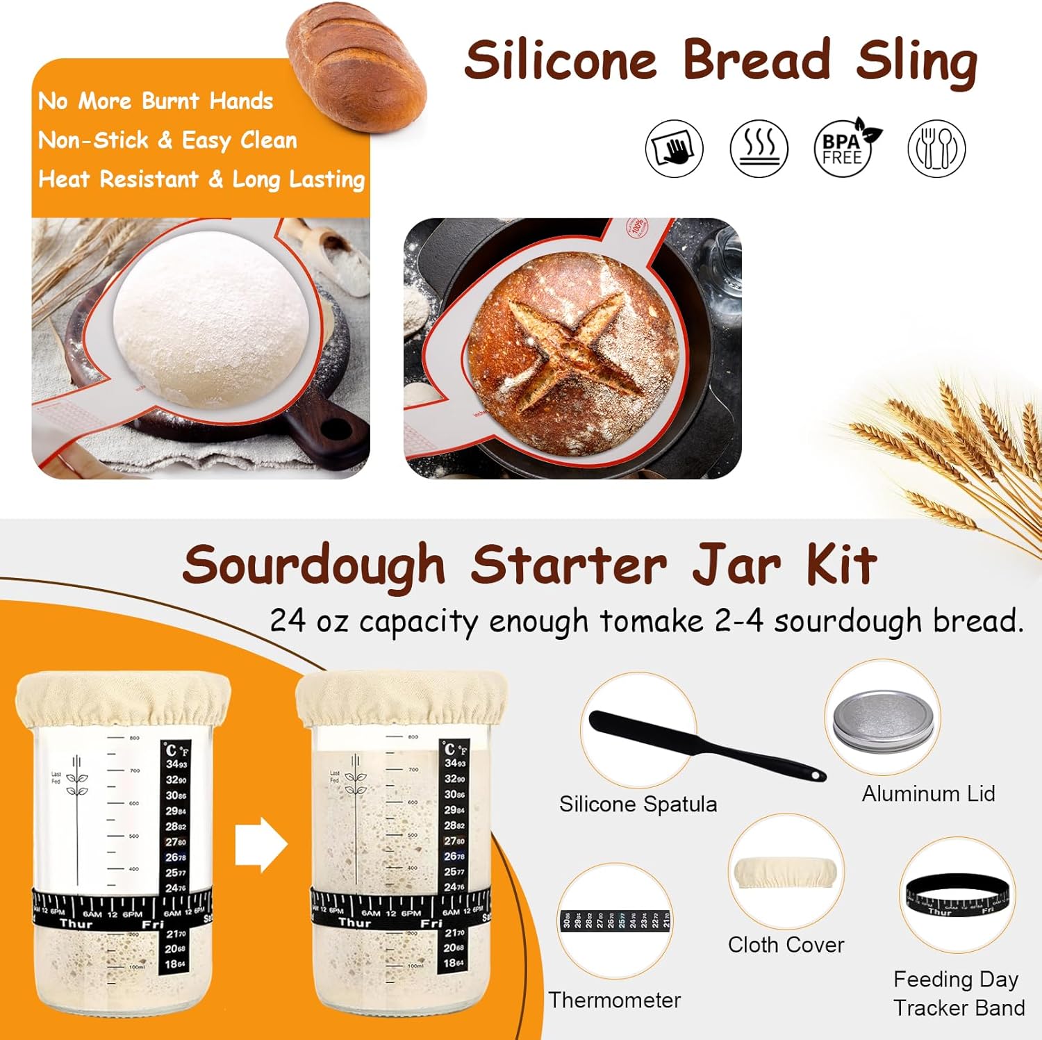Sourdough Starter Kit, Sourdough Bread Baking Supplies, Cotton Rope Banneton Bread Proofing Basket Set with Sourdough Starter Jar for Bread Making Baking, Sour Dough Kit Tools Gifts for Bakers Women - Image 4