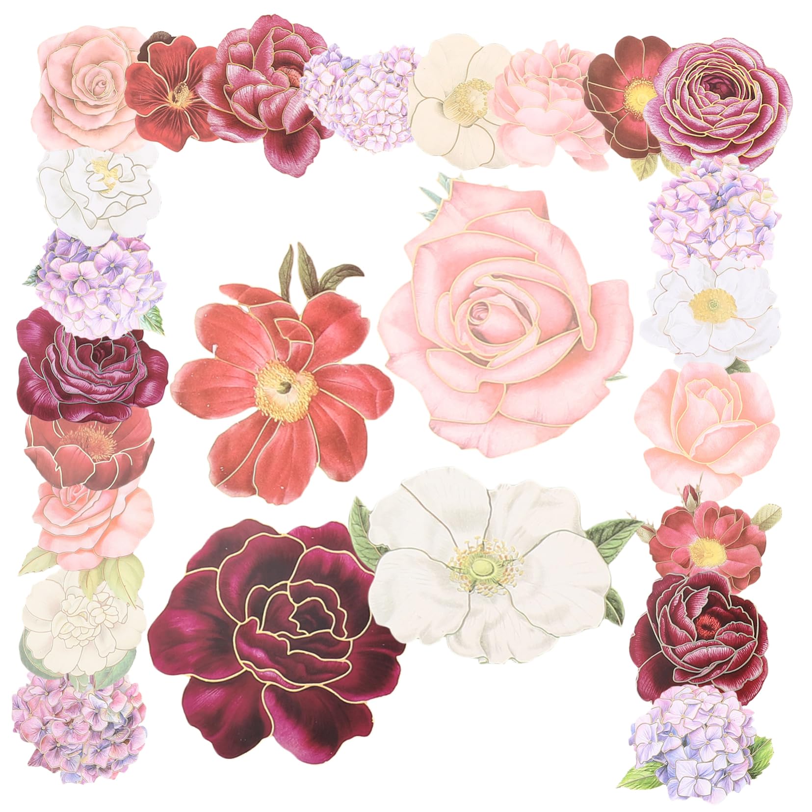 HOMSFOU 3 Series Stickers De Flores Decorativas Para Scrapbooking Notebooks Y Laptops Adhesivos De Plantas Para Manualidades Y Decoración De Bolsas 50 Piezas*3