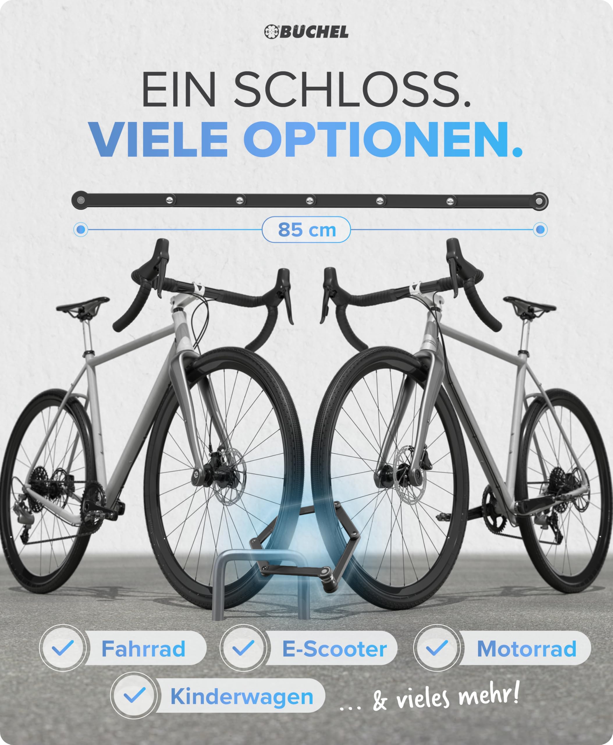 BÜCHEL Sekura Faltschloss Fahrrad | Sicherer Diebstahlschutz | Gehärteter Stahl | 85 cm Länge | Inkl. Halterung | Fahrradschloss für Bike, E-Bike & Motorrad