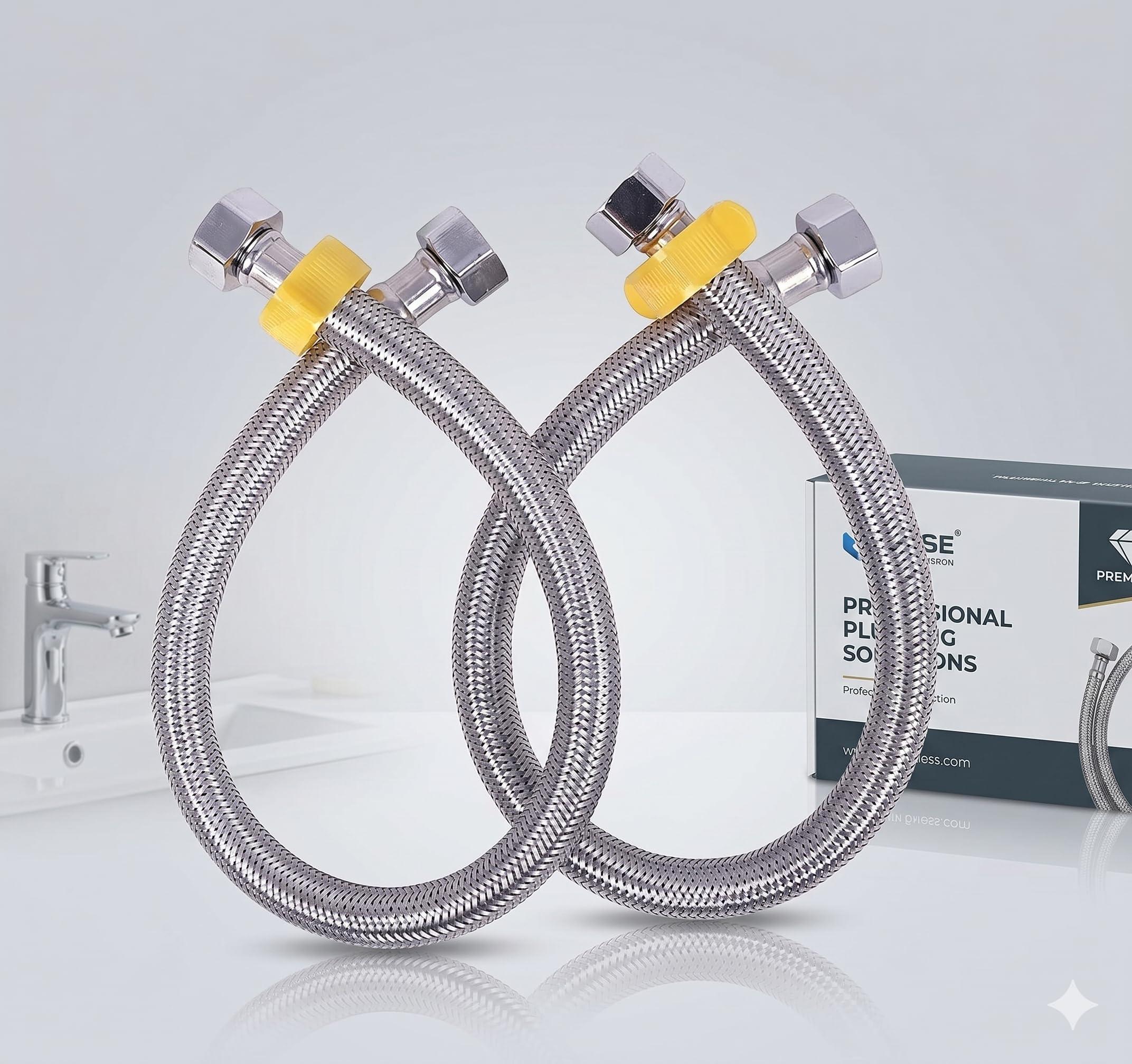 JAGGER JAG324 Stainless Steel Braided Flexible Connection Pipe for Geyser, Wash Basin & Toilet Flush | SS Wire Water Supply Hose | Leak Proof, Rust Resistant, (Silver, 24 Inch) - Pack of (2)