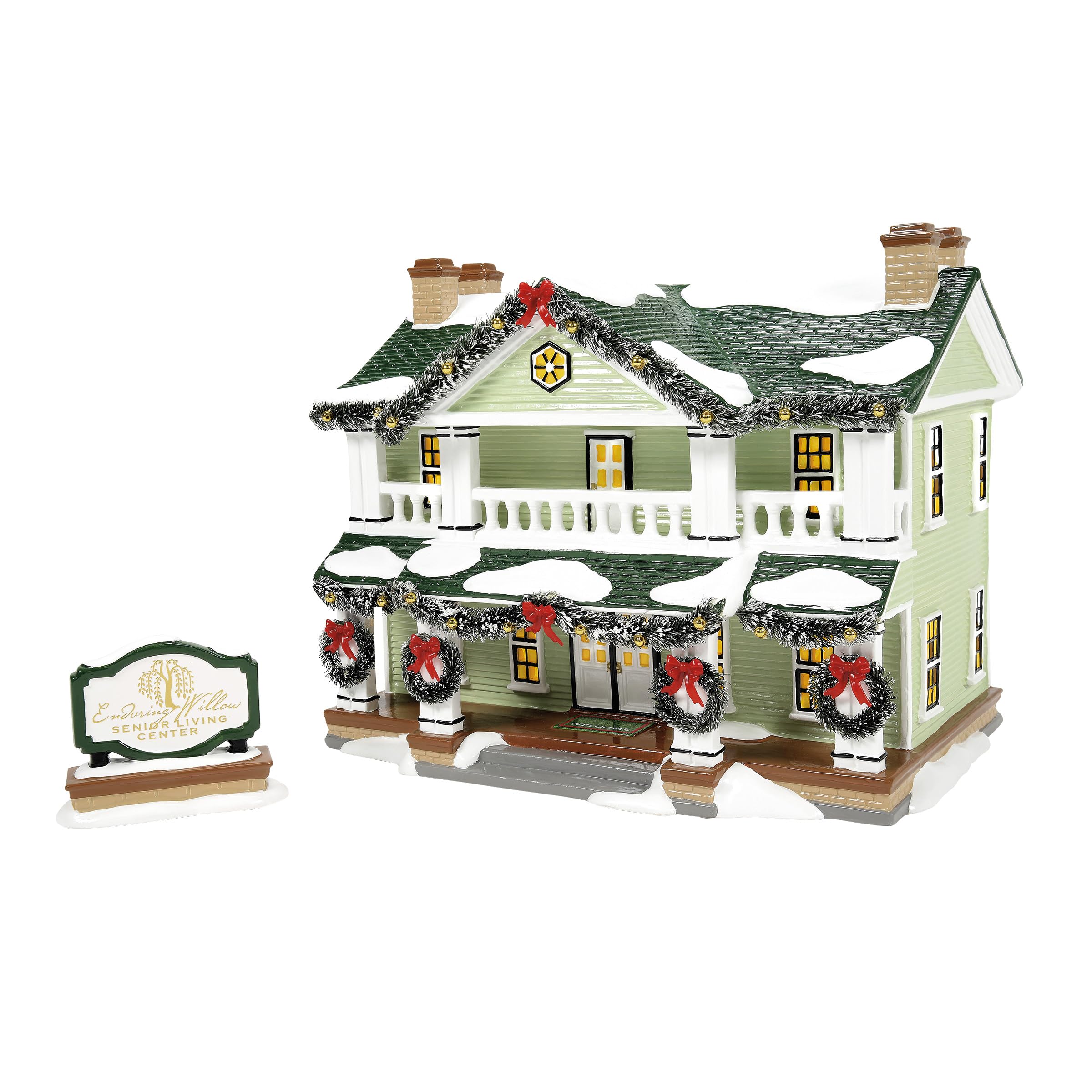 Snow Village Enduring Willow Senior Living Center miniatura de cerámica pintada