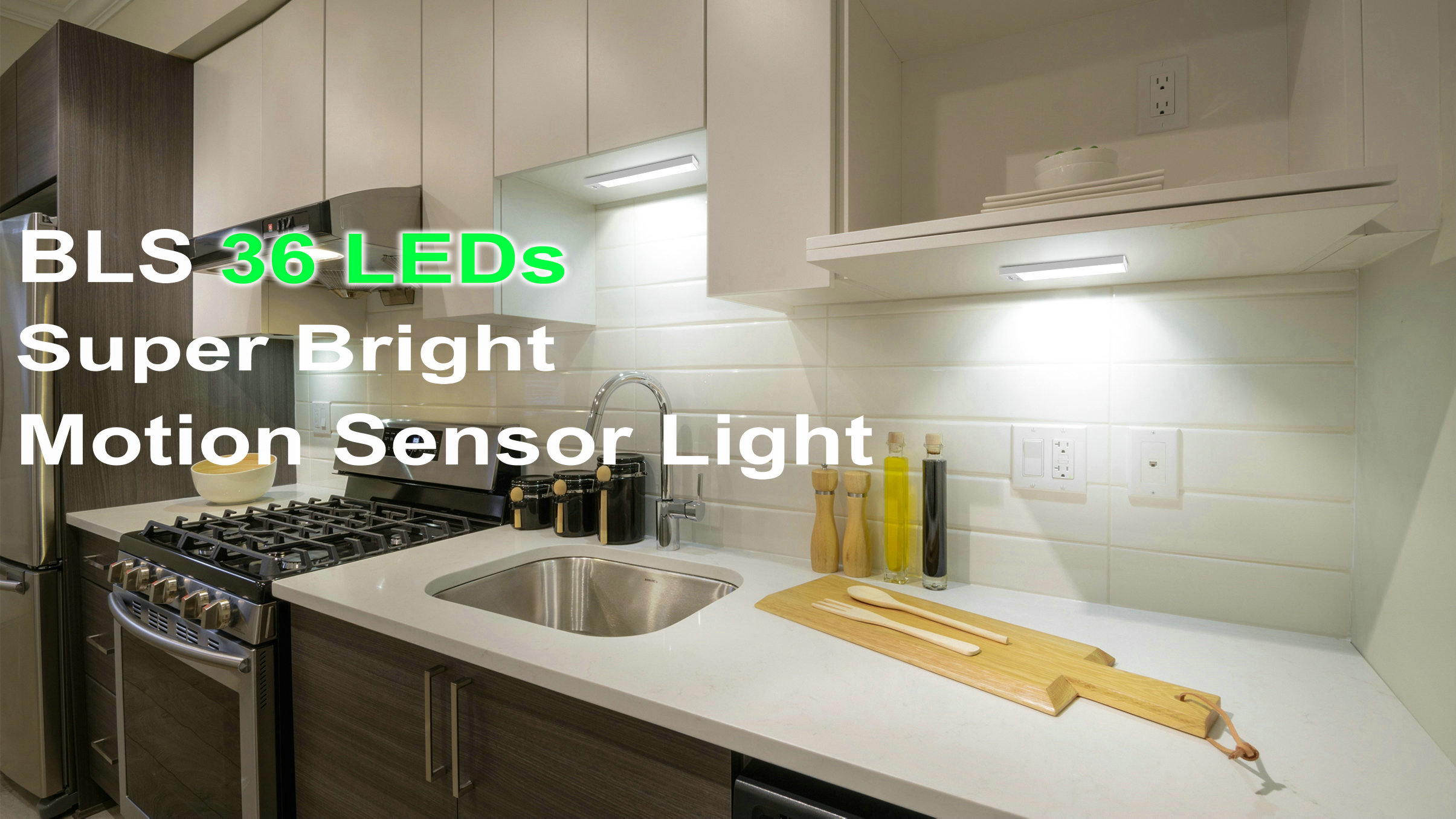 Image of BLS 36 LED Closet Light Battery Powered, Super Bright Under Cabinet Lighting, Motion Sensor Indoor, Wireless, 1500mAh Rechargeable, 120 Days Run Time