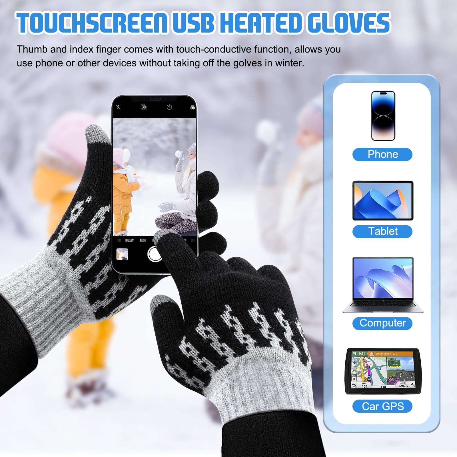Gants Chauffants USB Réglables 3 Températures - Pour Ordinateur, Extérieur, Cadeau D’hiver !