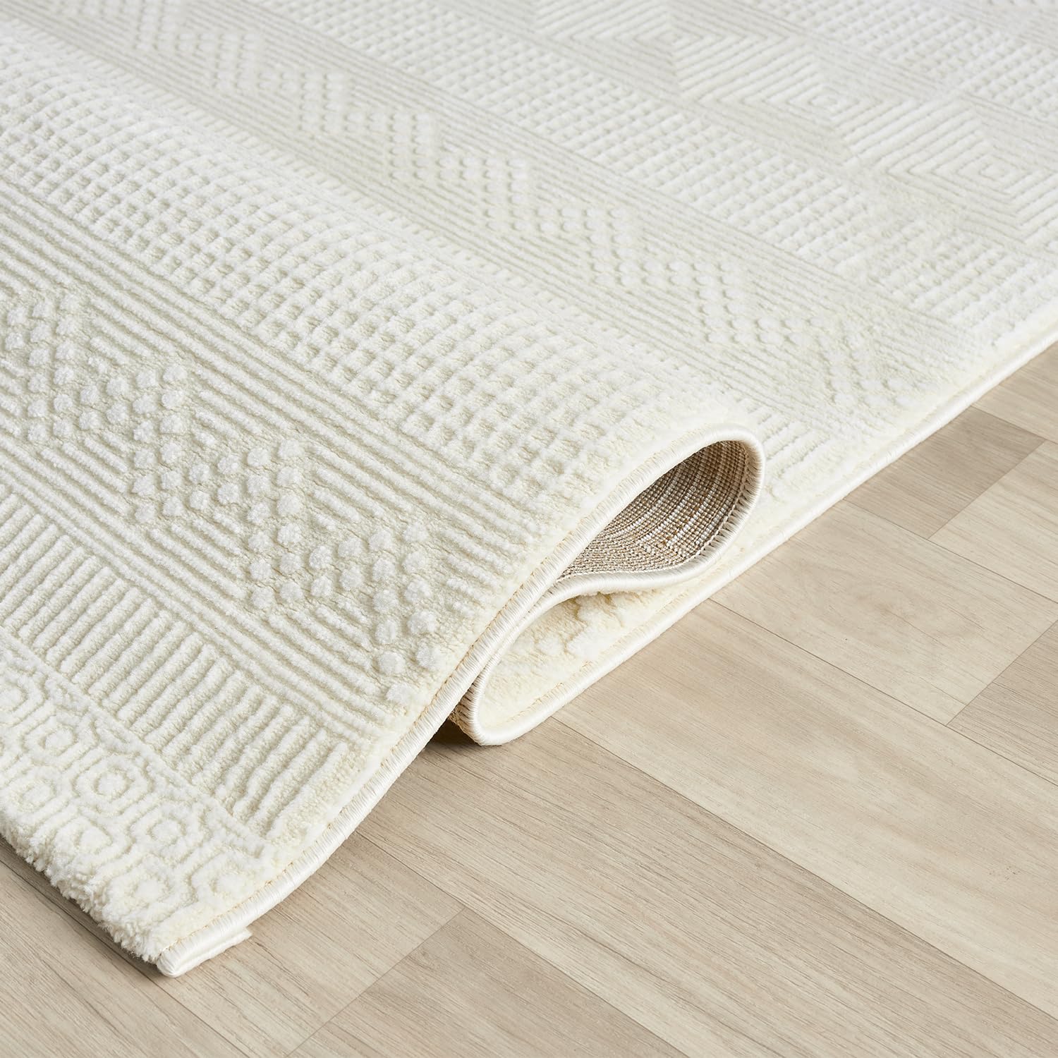 VIMODA Teppich Wohnzimmer Schlafzimmer Skandinavisch Modern | Pflegeleicht | Qualitativ Hochwertig |,Farbe:Creme;Maße:120x170 cm