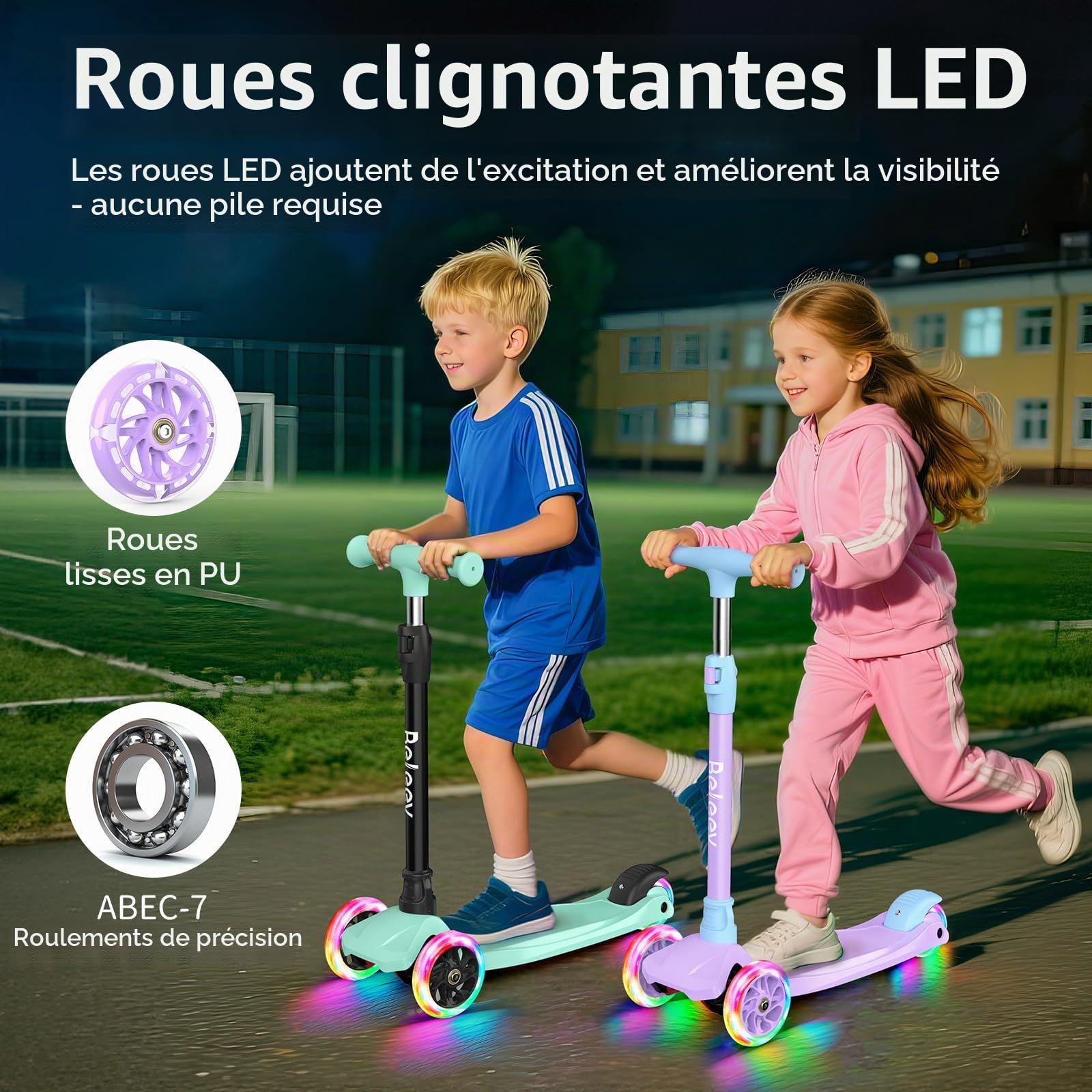 BELEEV A3 Trottinette Enfants 3 Ans, 4 Guidon Réglable en Hauteur | Roues Lumineuses en PU, Scooter à 3 Roues Deck Extra-Large et Antidérapant Trotinette pour Enfant de 3-12 Ans Fille Garçon