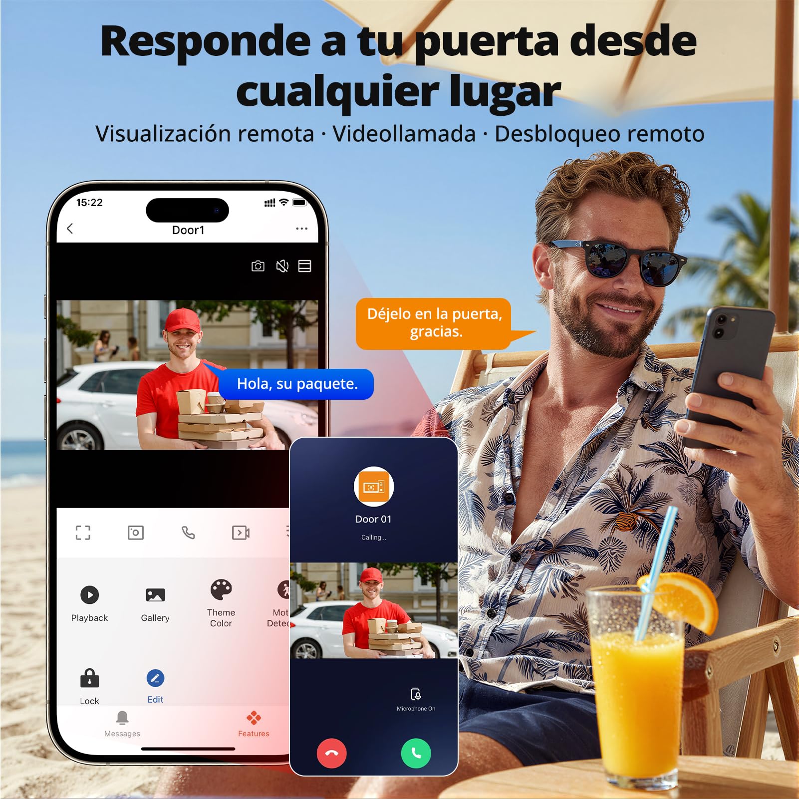 Videoportero WiFi 2 Hilos, 7" IPS Touchscreen, WiFi6 Dualband, 1080P HD Timbre Video Sistema Intercomunicador, Detección Humana, Tuya App, RFID, Apertura Remota, IP65