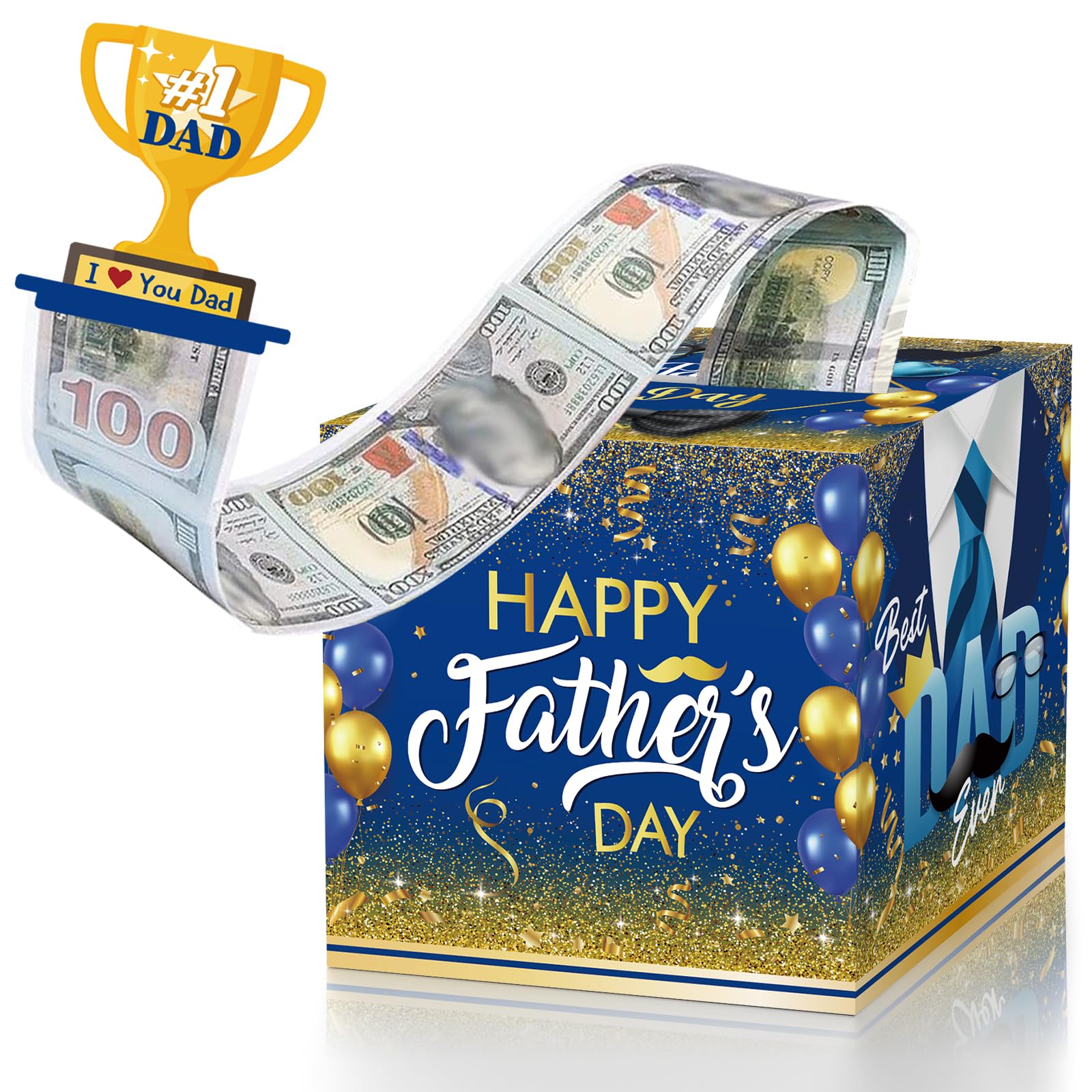Fathers Day Money Box for Cash Gift Pull, Money Pull Box Gift Best Dad Ever Surprise, Funny Fathers Day Money Pull Box, Happy Fathers Day Box for Cash with Pull Out Card DIY Set from Daughter Son