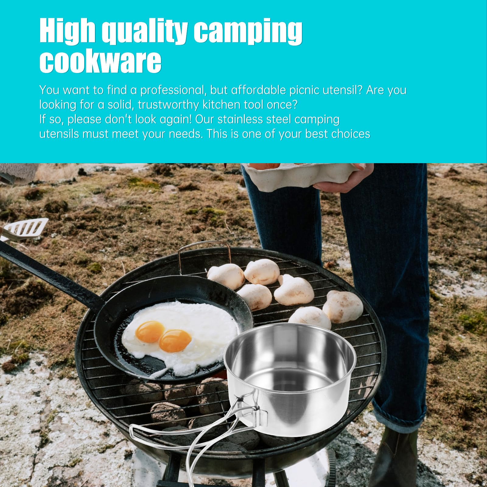 Holibanna 1ensemble Set de Cuisine Camping Acier Inoxydable Portable Vaisselle Extérieure et Poêle Pliable pour Randonnée Pique- et Survie