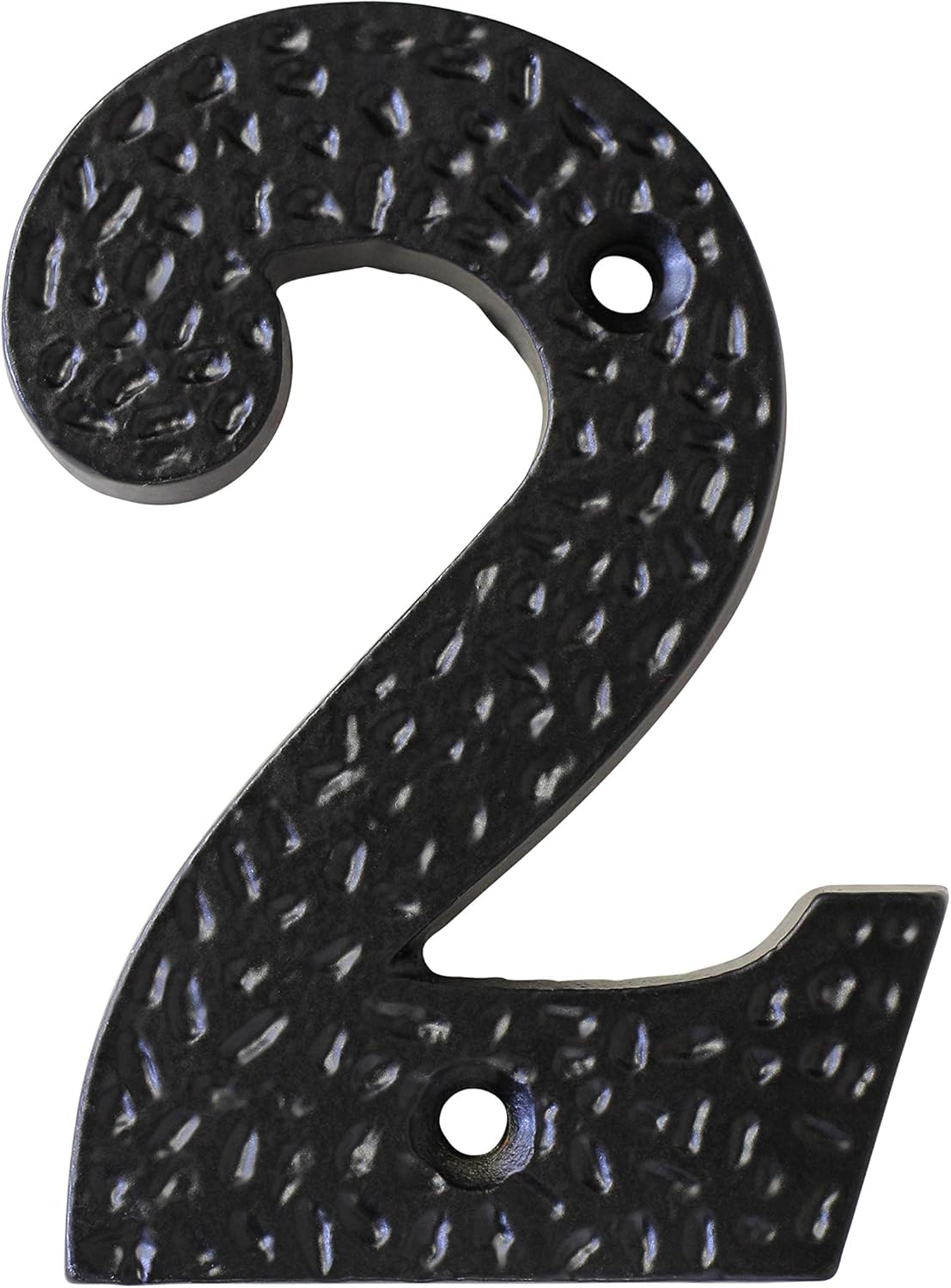 RCH Hardware 8312BLK75 | Cast Iron 3" Tall House Number 2, Hammered Iron Country Style, Matching Screws Included