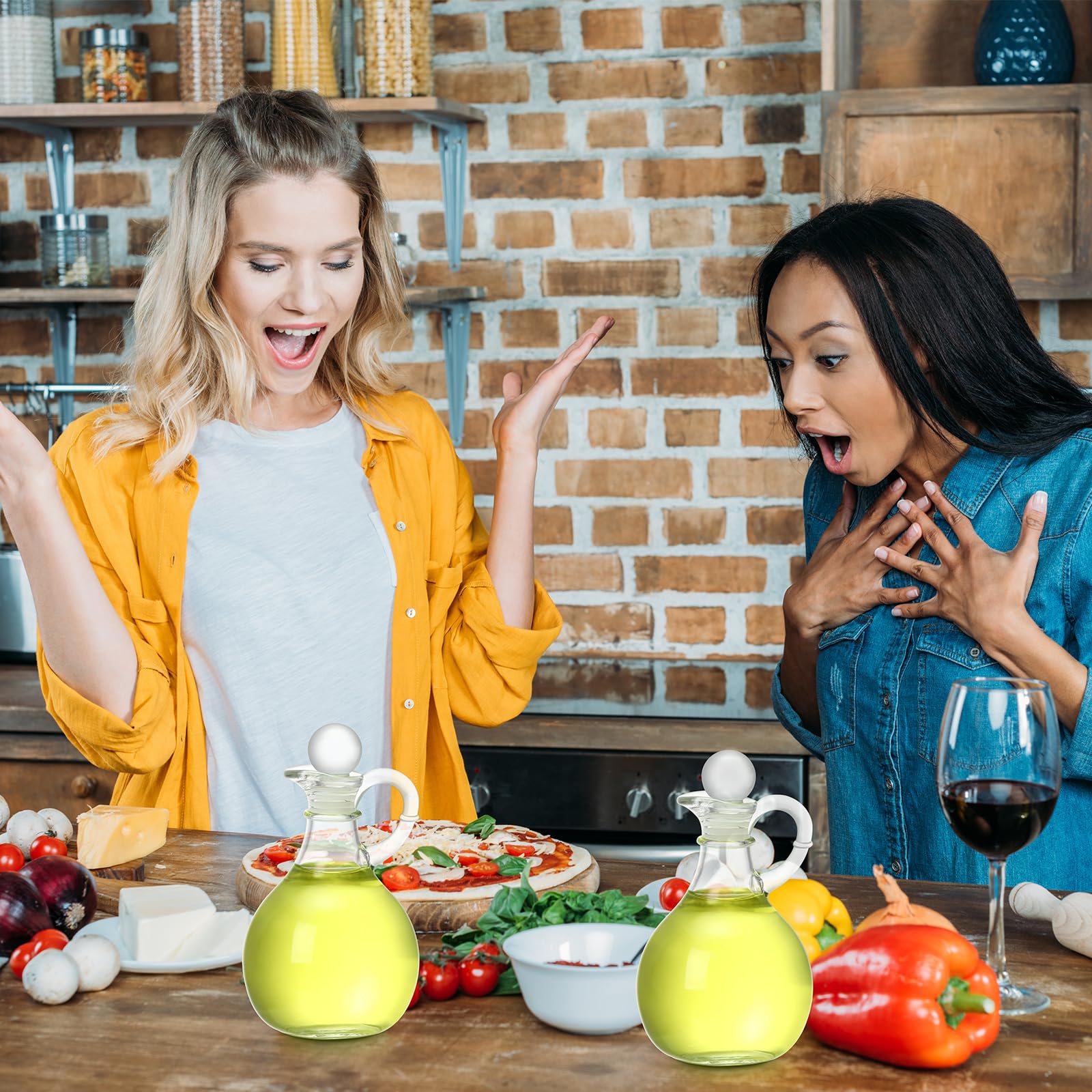 Teenyyou Oliera in vetro per olio e aceto, 2 pezzi, dispenser per olio d'oliva, aceto, ampolla per insalata, condimenti, elegante contenitore in vetro per condimenti fatti in casa, sciroppo per