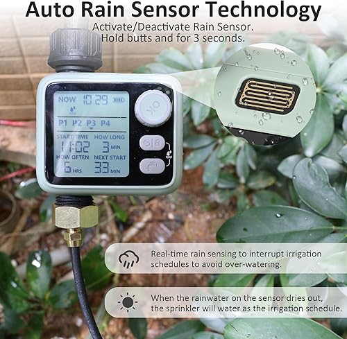 Miniatura 4 de STYDDI Temporizador de aspersor con sensor de lluvia y 5 programas de riego separados, temporizador de manguera digital programable, temporizador de