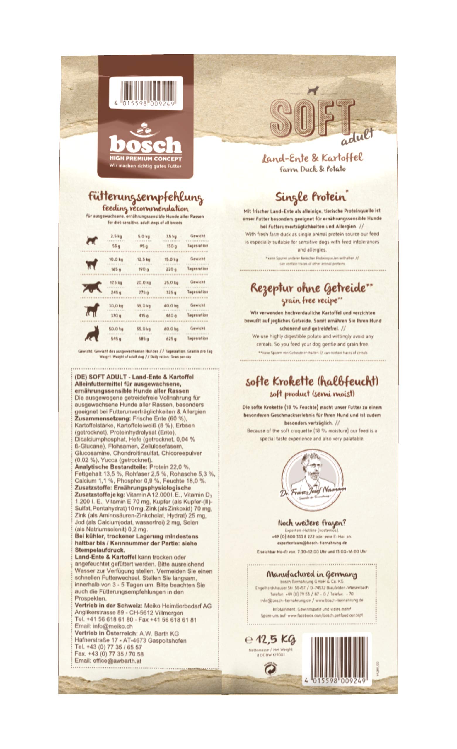 Bosch HPC Soft Hühnchen & Banane | halbfeuchtes Hundefutter für ausgewachsene Hunde Aller Rassen | 1 x 12.5 kg & HPC Soft Land-Ente & Kartoffel | halbfeuchtes Hundefutter | 1 x 12.5 kg