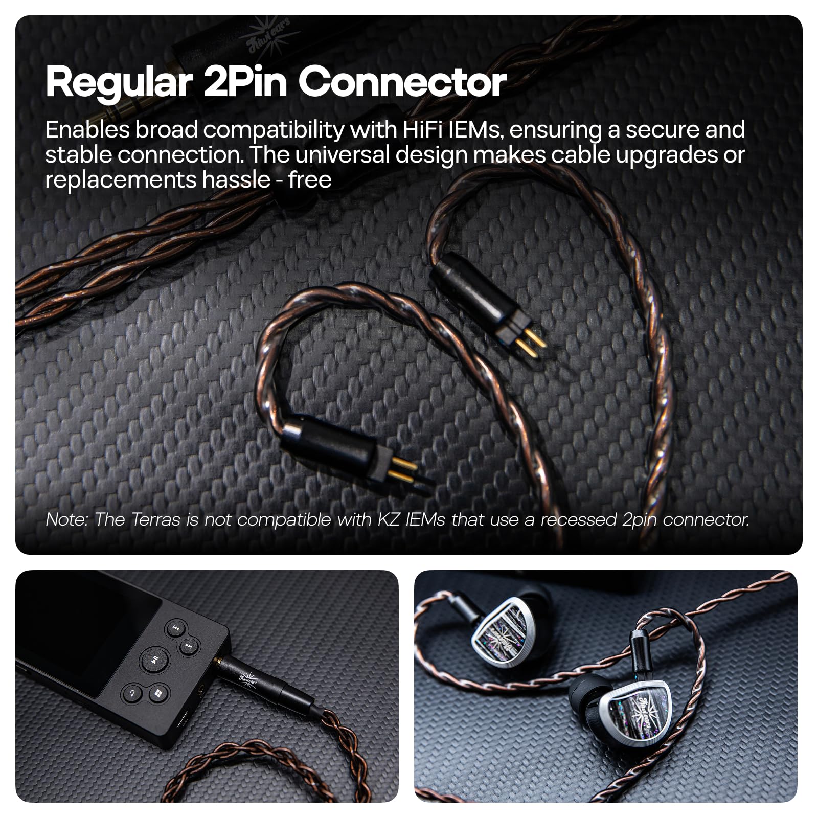 Linsoul Kiwi Ears Terras IEM Câble,Pour écouteurs intra-auriculaires 4N en cuivre monocristallin 32AWG 4 âmes,HiFi Câble de 1,25m avec fiche 3,5mm/4,4mm pour Orchestra Lite Mangird Tea Pro