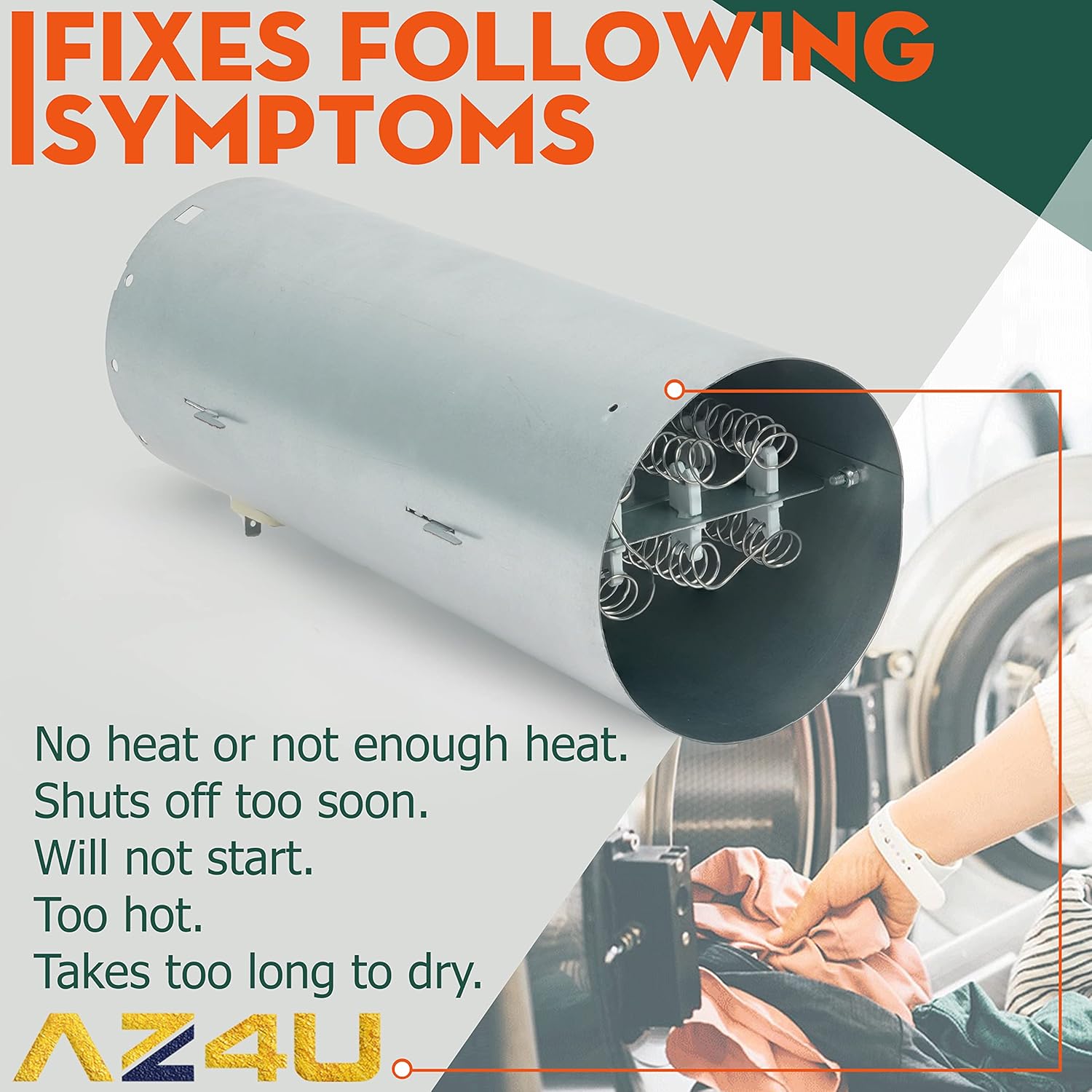 Image illustrating dryer symptoms fixed by heating element replacement