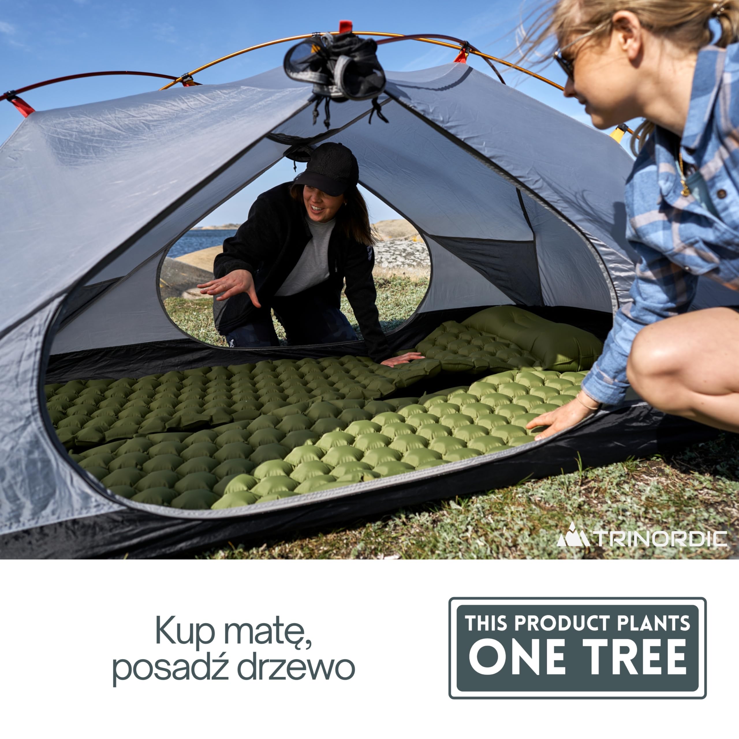 TRINORDIC Ultralekki Materac Kempingowy z Poduszką - Pojedynczy Materac Powietrzny, Wytrzymały Sprzęt Kempingowy - Zielony Lasowy
