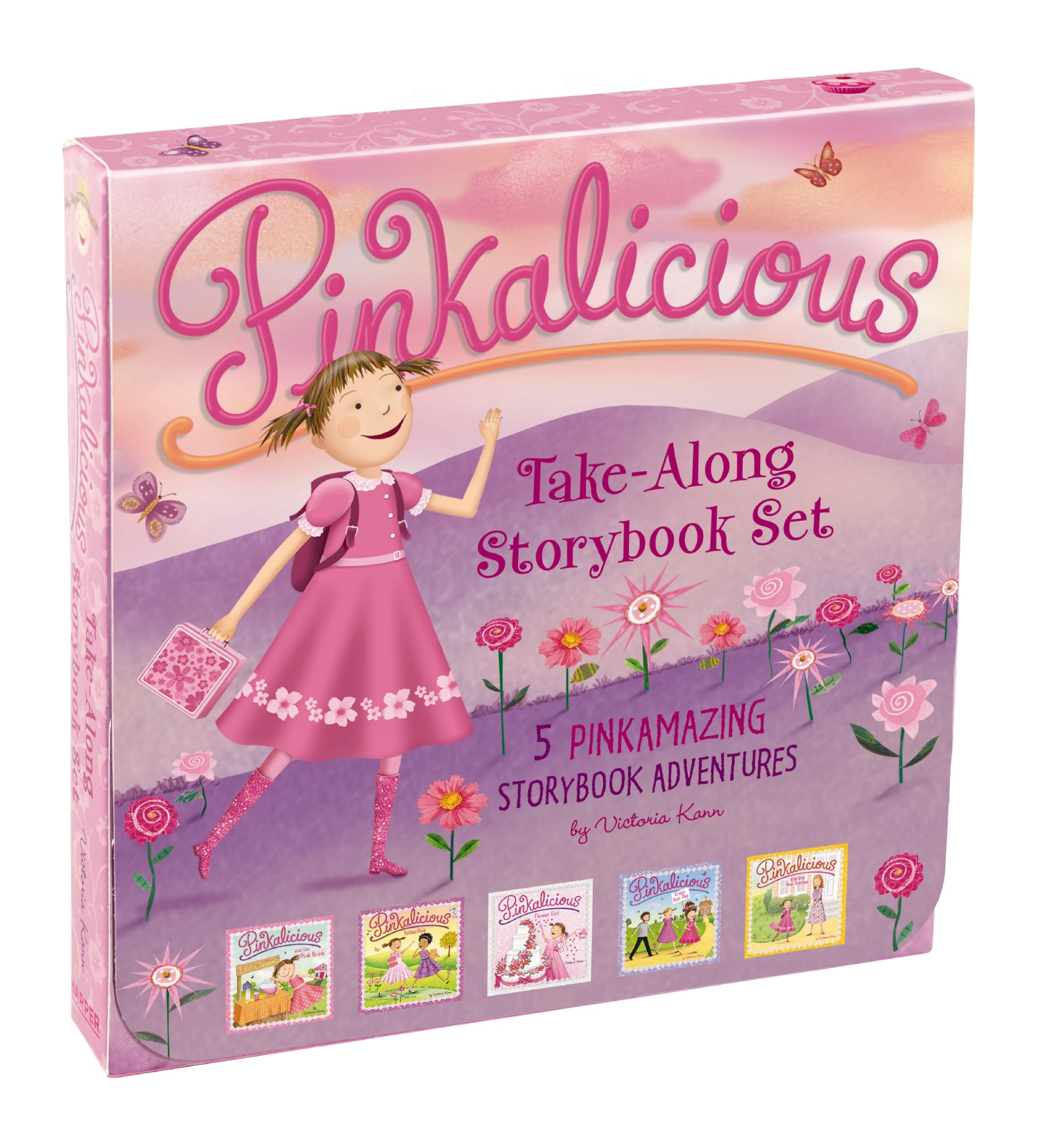 The Pinkalicious Take-Along Storybook Set: Tickled Pink, Pinkalicious and the Pink Drink, Flower Girl, Crazy Hair Day, Pinkalicious and the New Teacher