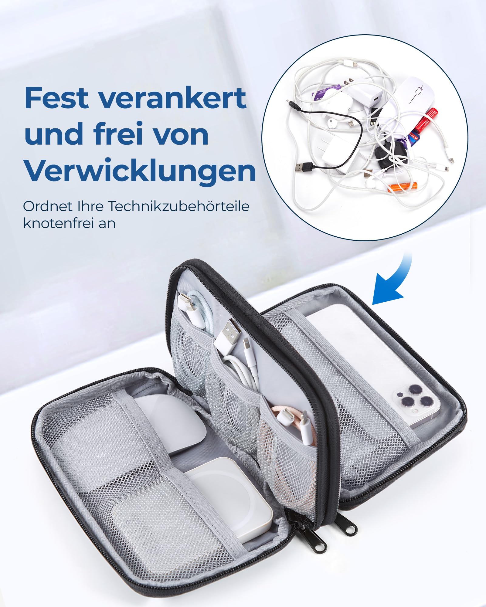 BAGSMART Torba na kable, organizer, torba podróżna, organizer na elektronikę, wodoszczelny, akcesoria do ładowania telefonu komórkowego, czarny