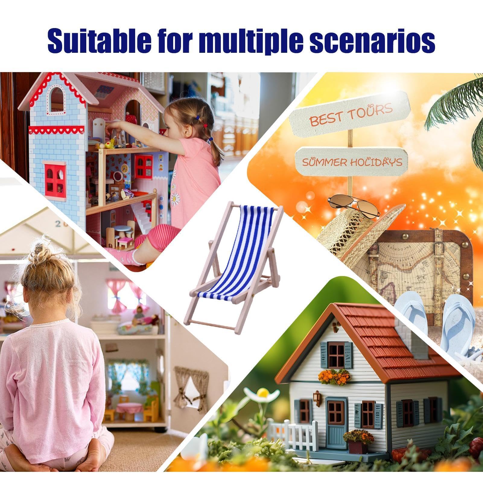 12 Mini Chaises De Plage Pour Maison De Poupée - 7.5x6x5cm - Pliables - Accessoire Jouet Enfant