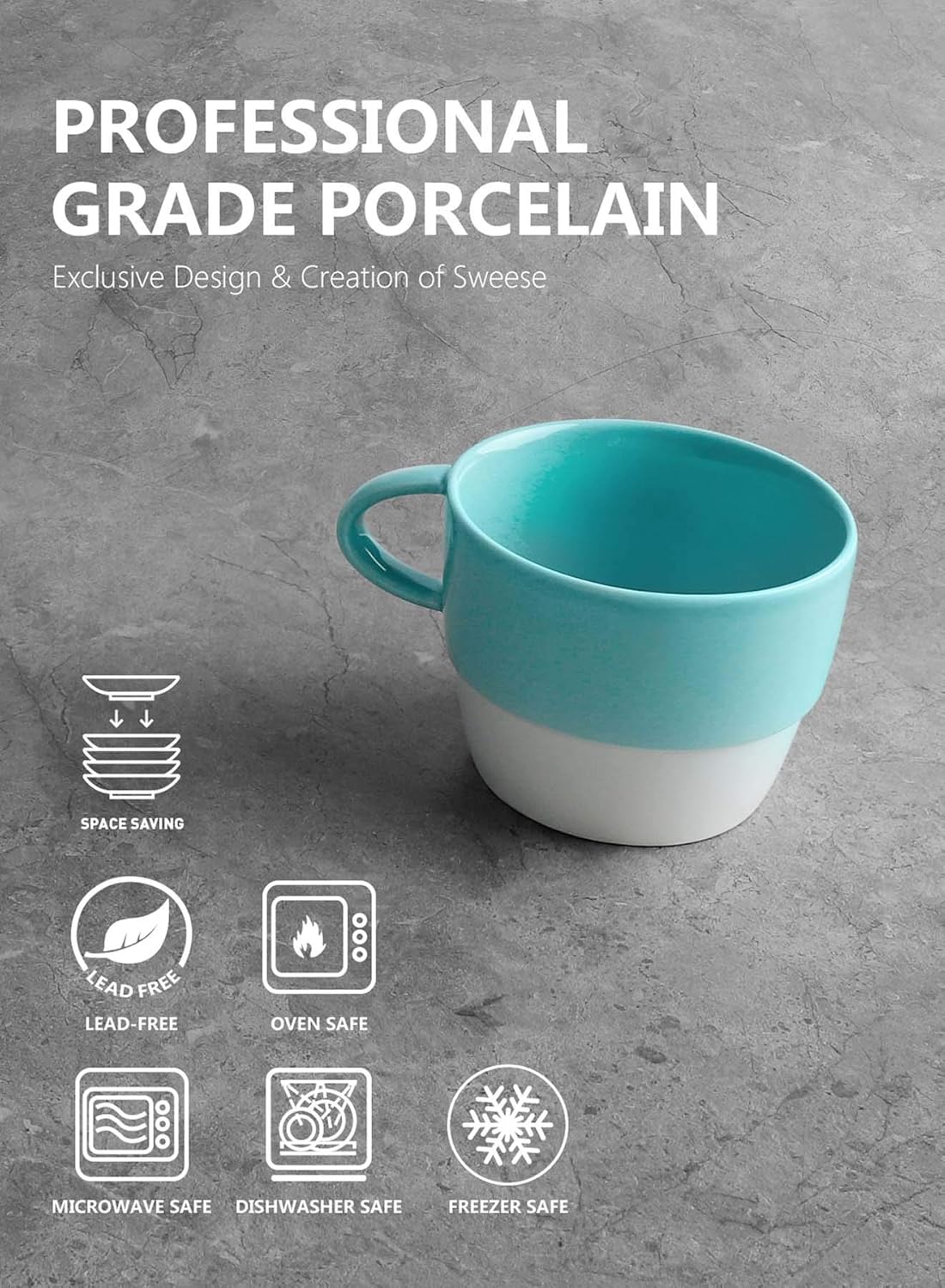 Fеаturеd Prоduсt Sweese 407.003 Porcelain Latte Cups - Stackable Coffee Cups - 10 Ounce for Specialty Coffee Drinks, Cappuccino, Mocha and Tea - Set of 6 - Cool Assorted Colors