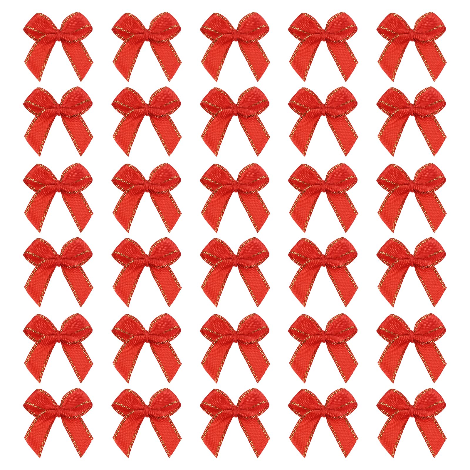 sourcing map Mini Metallic Edge Ribbon Bow. 22x23mm Satin Gold Edge Ribbon Bow Appliques for Crafts DIY Hair Bows Sewing Wedding Party Christmas Decoration, (Pack of 100, Red)