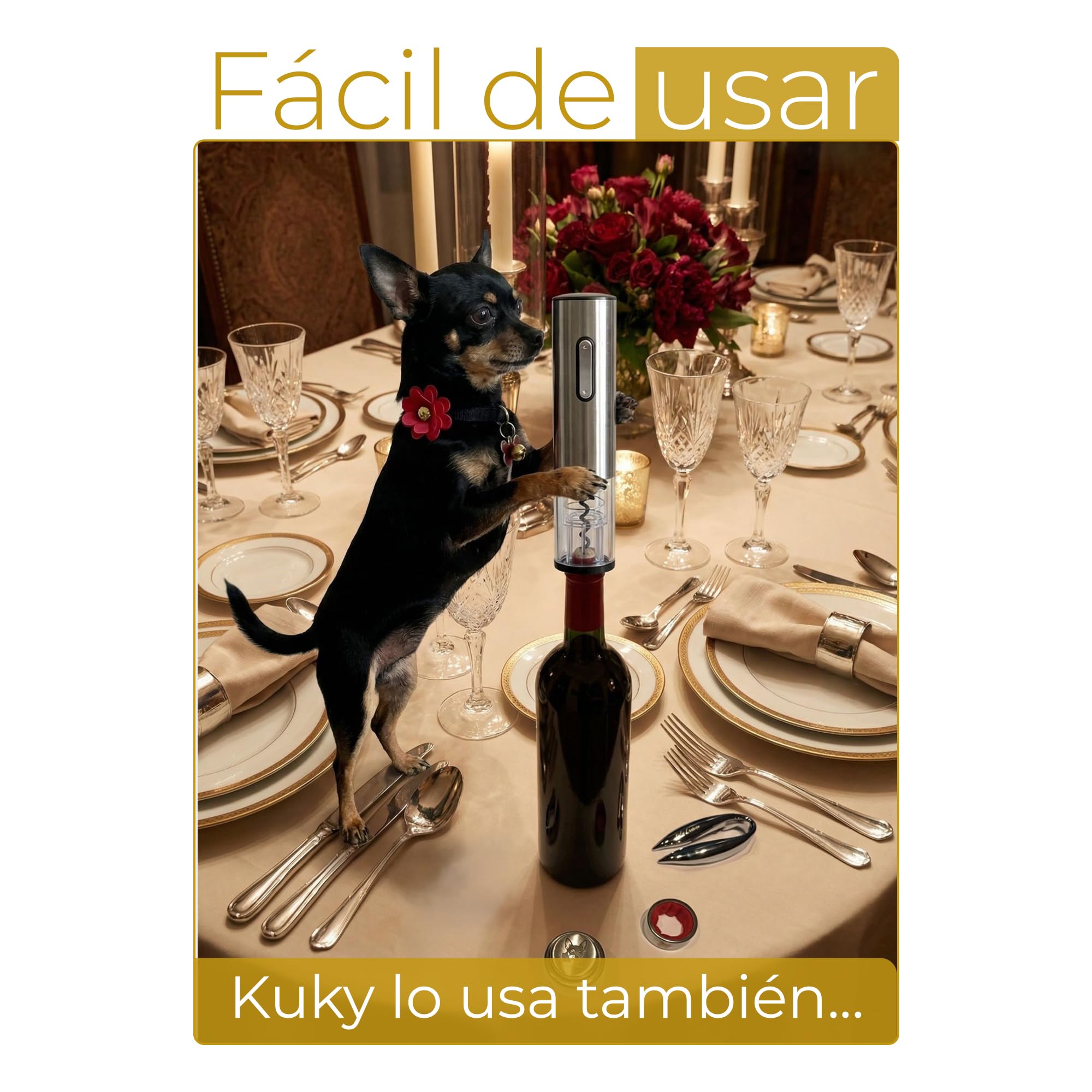 Sacacorchos Eléctrico Recargable para Vino con Cortacápsulas, Tapón de Vacío y Anillo Antigoteo, Set Abridor en Caja Regalo