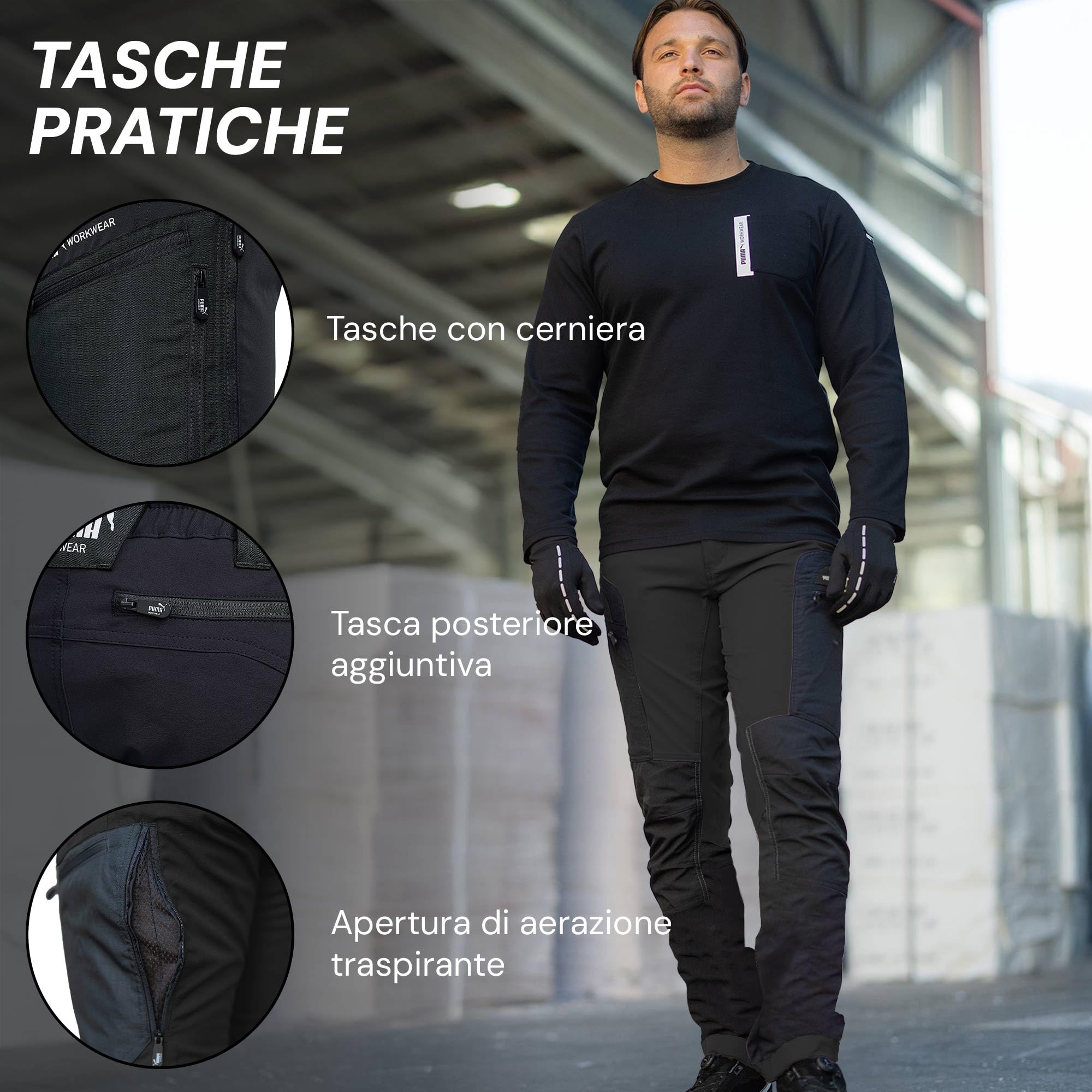 PUMA Workwear Pro-One Adventure Outdoor Pantaloni da trekking da uomo, ideali per arrampicata, alpinismo, parkour e molto altro ancora, flessibili, rinforzati e resistenti, pantaloni da uomo, Nero ,