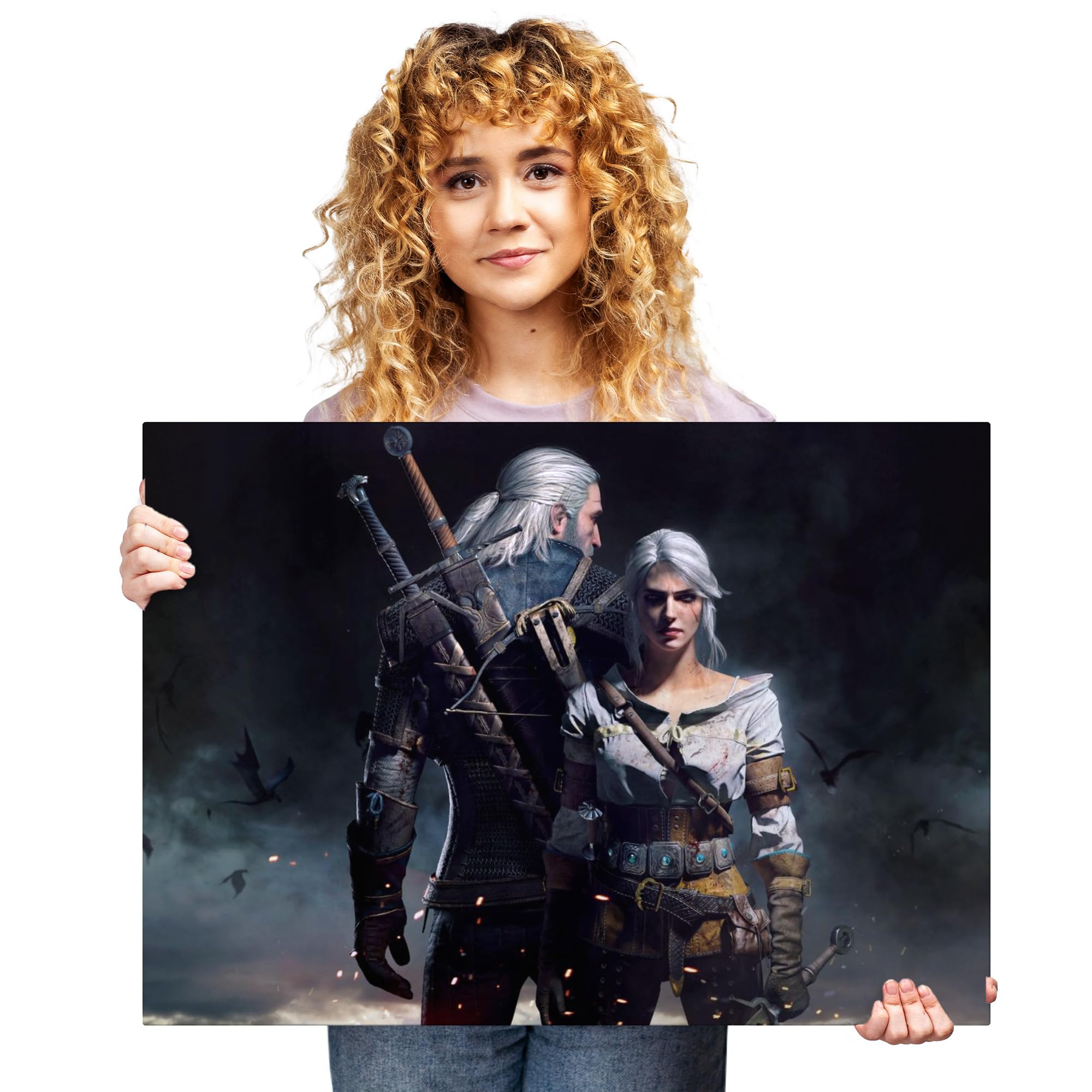 Displate Poster In Metallo - Decorazioni da Parete Decorazione Murale - Witcher 3 - Ciri and Geralt - 67,5 x 48 cm Matt