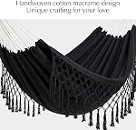 PNAEUT Hamacs de Tassel faits à la main, double hamac avec support pour l'extérieur intérieur, Max 450 Capacité, Oreiller & Sac de rangement inclus (Noir)