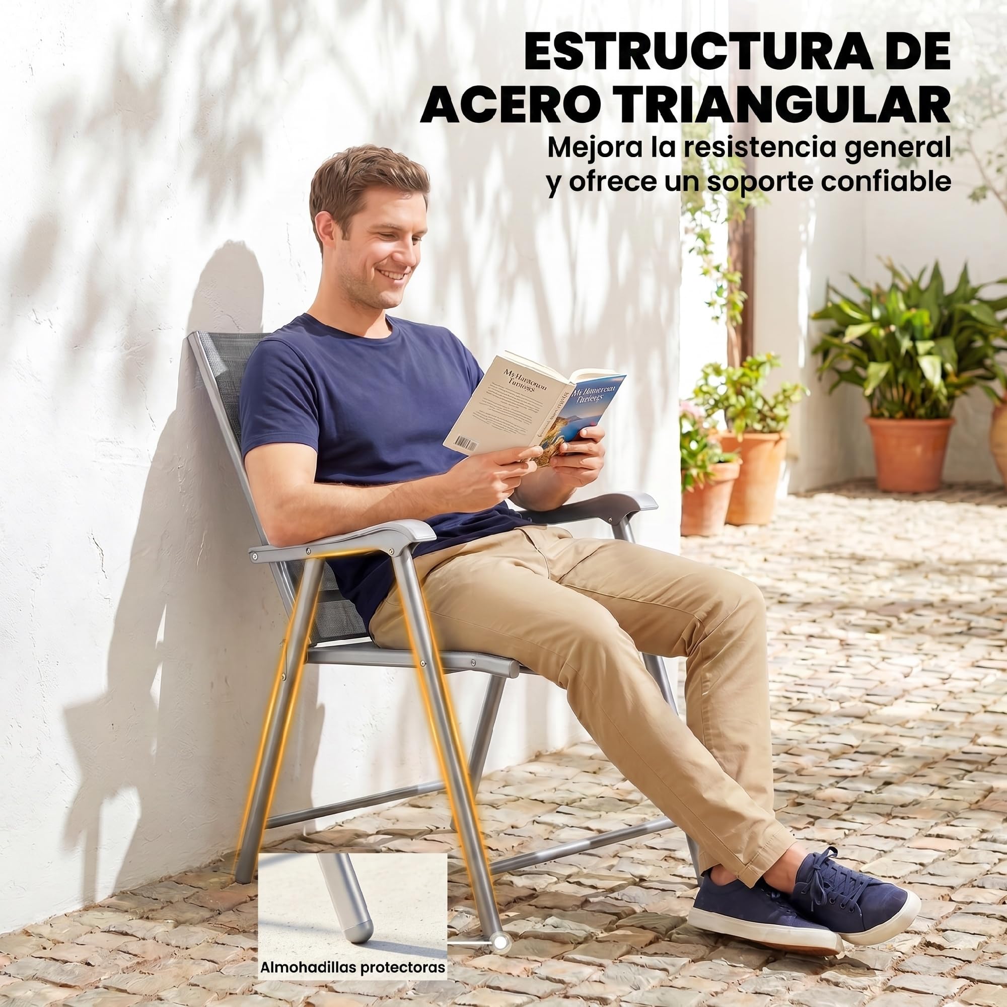 Outsunny Pack de 4 Sillas de Camping Plegables, Sillas de Jardín Exterior con Respaldo Alto y Reposabrazos, Tela Textilene Transpirable y Marco de Acero para Terraza, Playa, 58x62x97 cm, Gris Claro