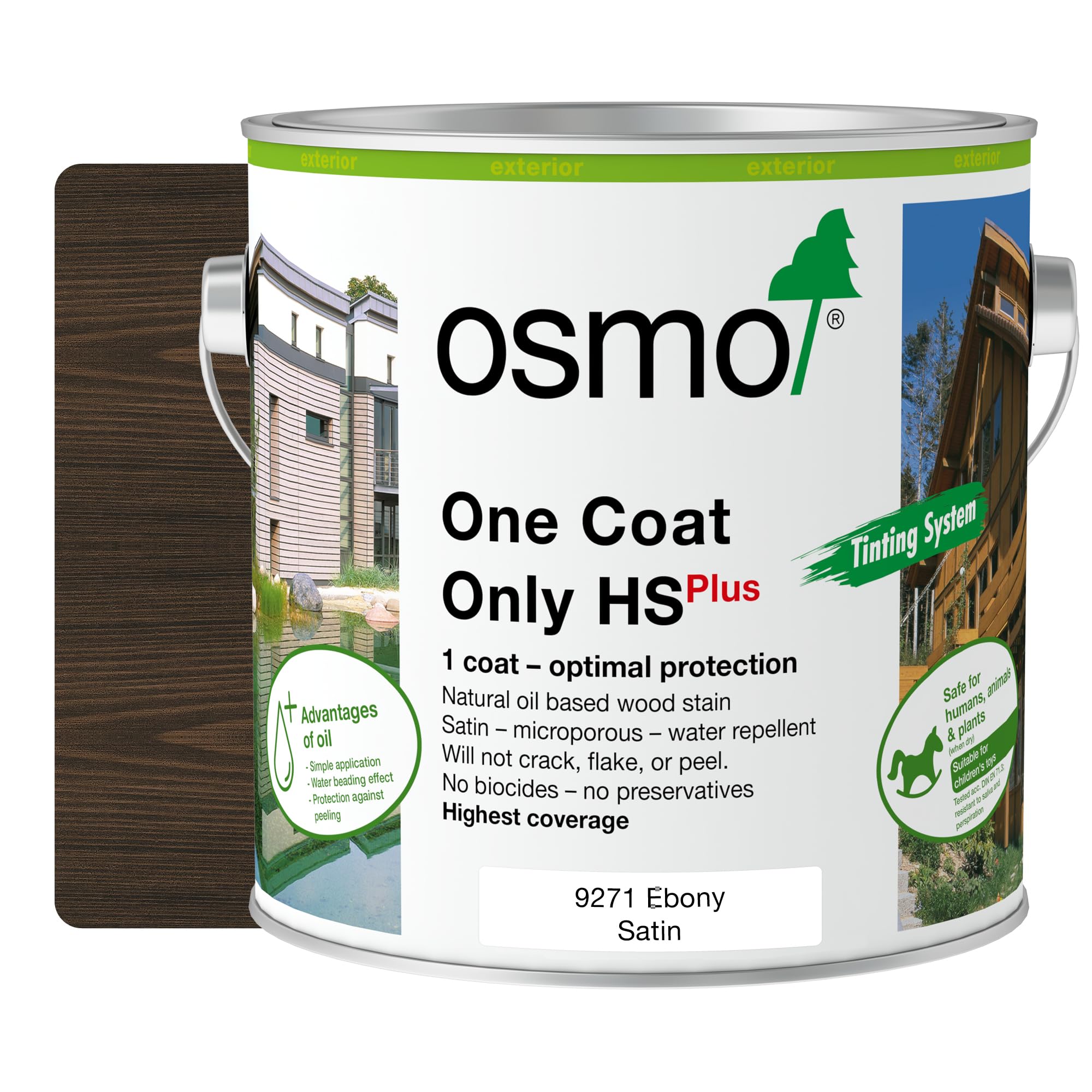 Osmo One Coat Only HS Plus - Oil Stain for The Protection for Outdoor Wood (9271 Ebony, 2.5 Litre)
