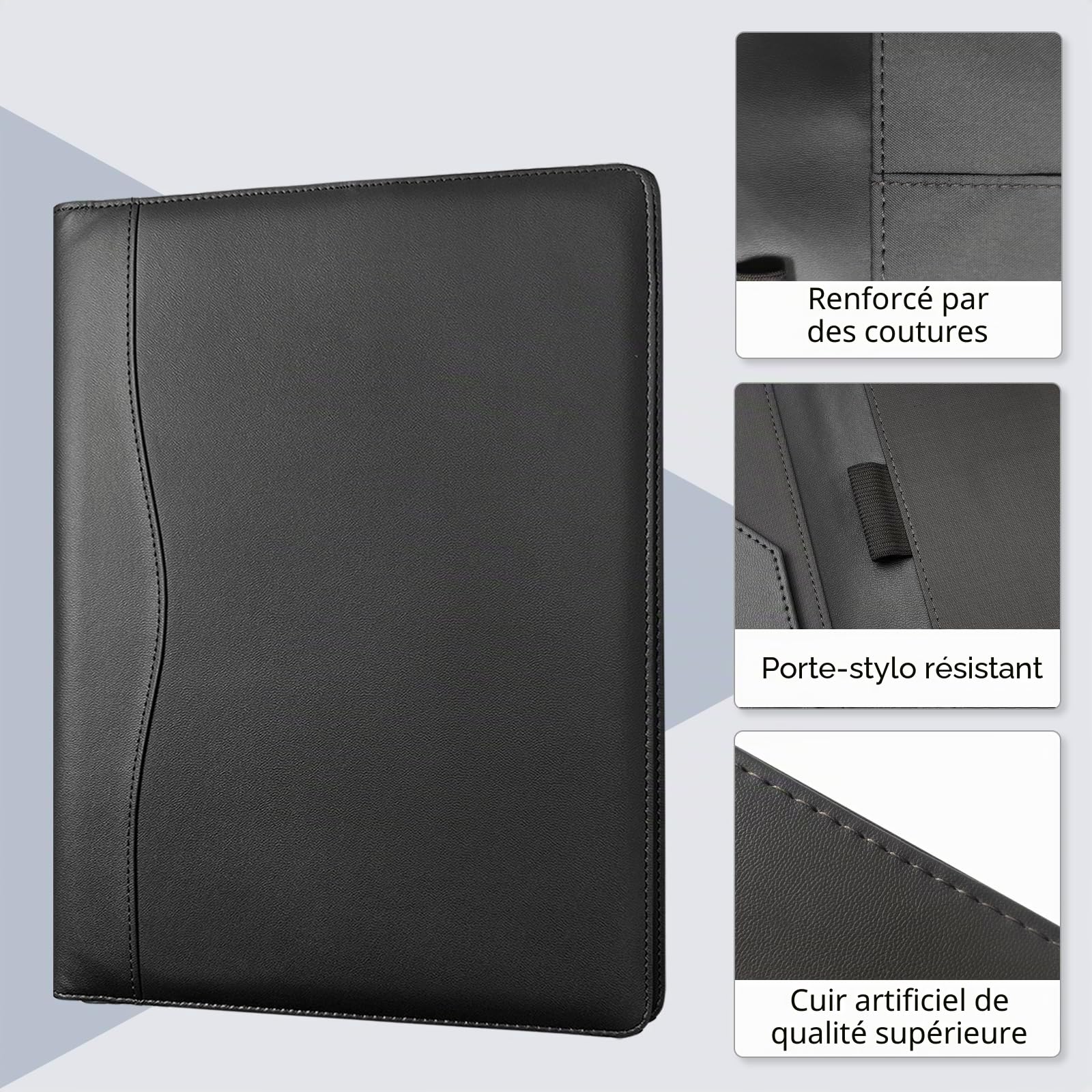 Portfolio en Cuir PU A4 Porte Documents Organisateur Multi-poches avec Tablette Magazine
