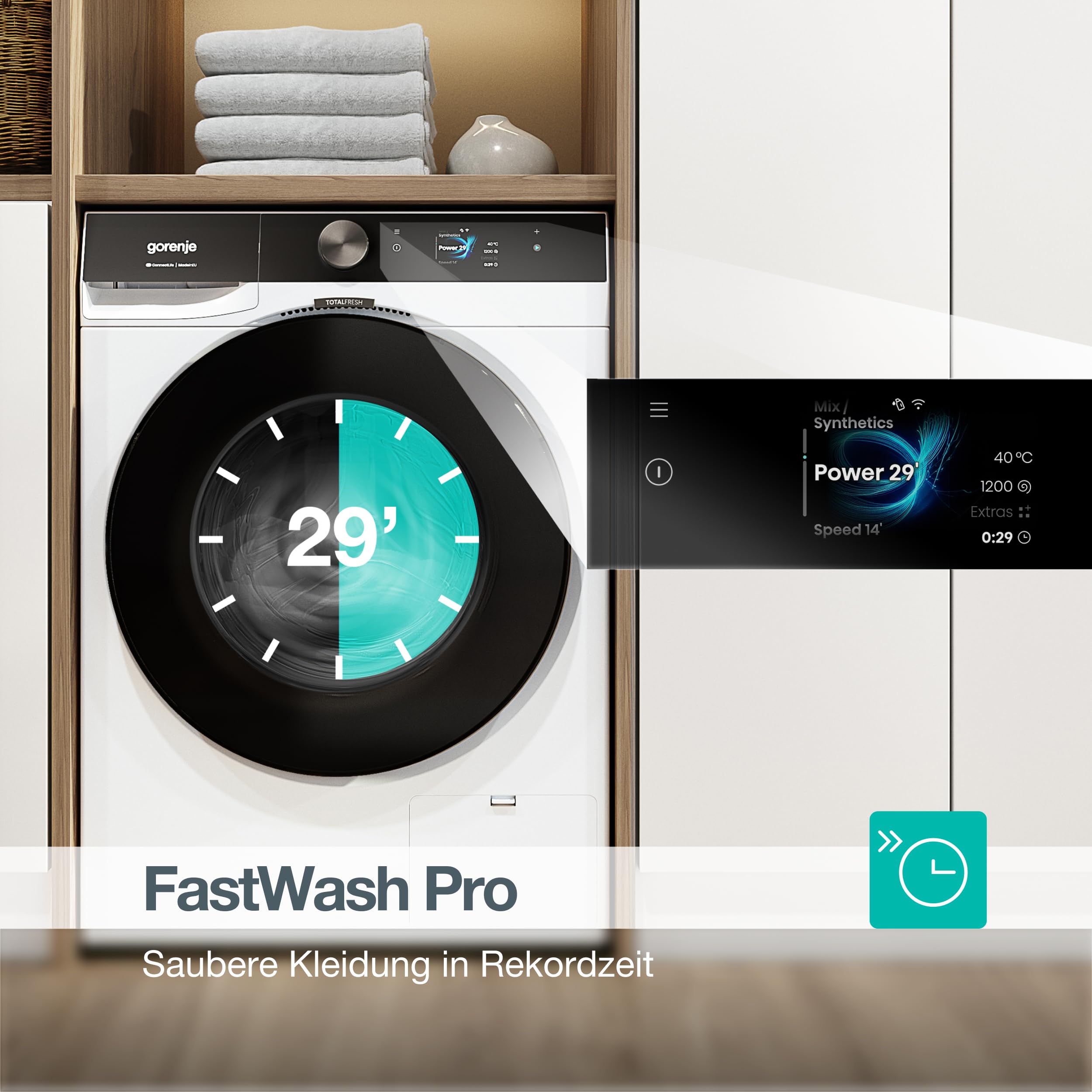 Gorenje WG814A5T4 Waschmaschine mit Dampffunktion, 10kg, 1400 U/Min, 20 Programme, TFT Farb-Display, SuperSilent 68 db(A), AutoDosing, UltraClean, FastWash Pro, ConnectLife, ShoeWash, EEK A, Weiß