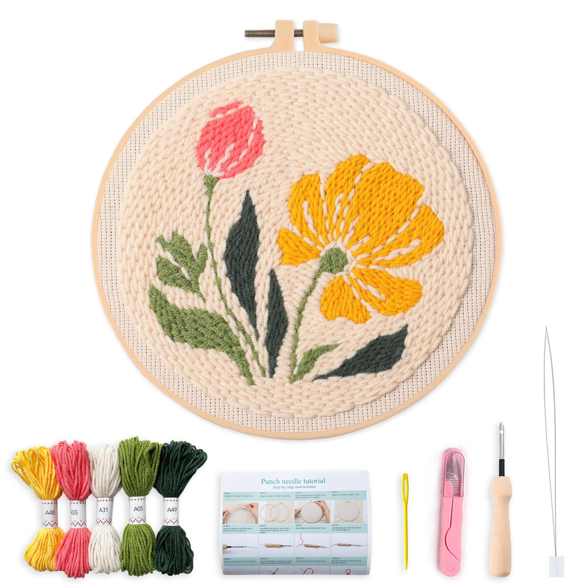 Myfelicity Punch Needle kit,Punch Needle Embroidery Kit - All-in-One Complete Starter Set with Needles, Thread, Cloth & Tutorial Guide for DIY Home Decor & Handmade Crafts(Yellow-1)