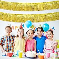 Vista 5 de Paquete de 5 guirnaldas de flecos dorados de 10 pies, guirnalda de flecos de papel metálico, serpentinas metálicas de oropel con flecos, pancarta