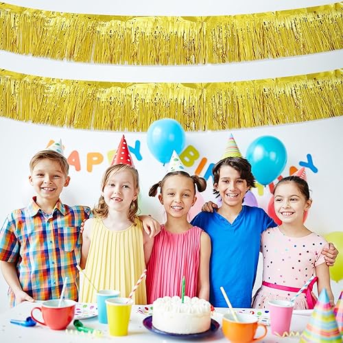 Miniatura 5 de Paquete de 5 guirnaldas de flecos dorados de 10 pies, guirnalda de flecos metálicos de oropel con flecos, pancarta de fondo para desfiles,