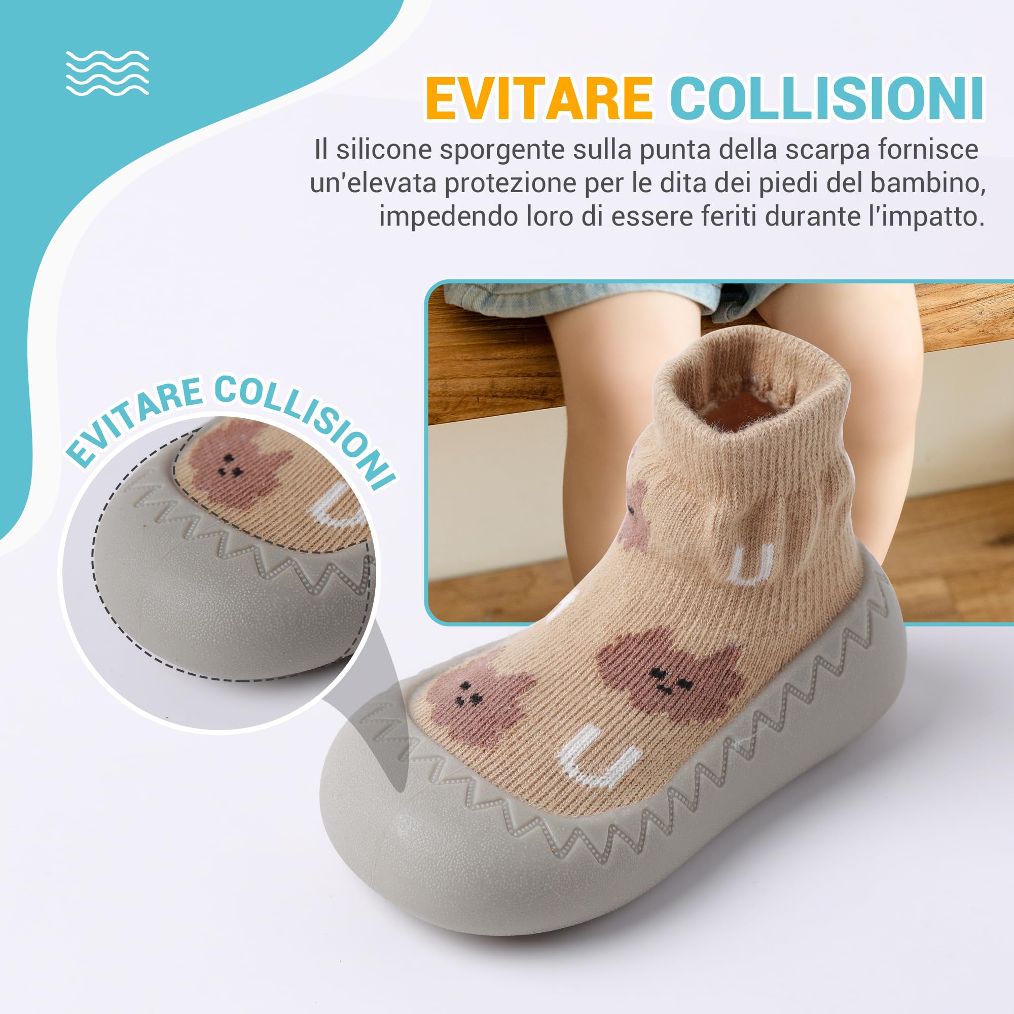 XQ&XG Calzini Scarpe Antiscivolo per Bambini, Scarpe Primi Passi Neonato, Suola Morbida Antiscivolo, Scarpe Traspiranti per Bambino Unisex Calzino Pantofole