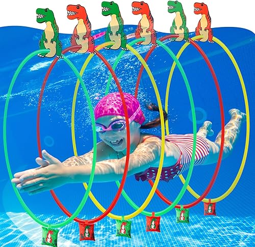 Hungdao 6 juegos de anillos de buceo para piscina para niños, juguetes de piscina, juegos de buceo a través de anillos de natación, juguetes de