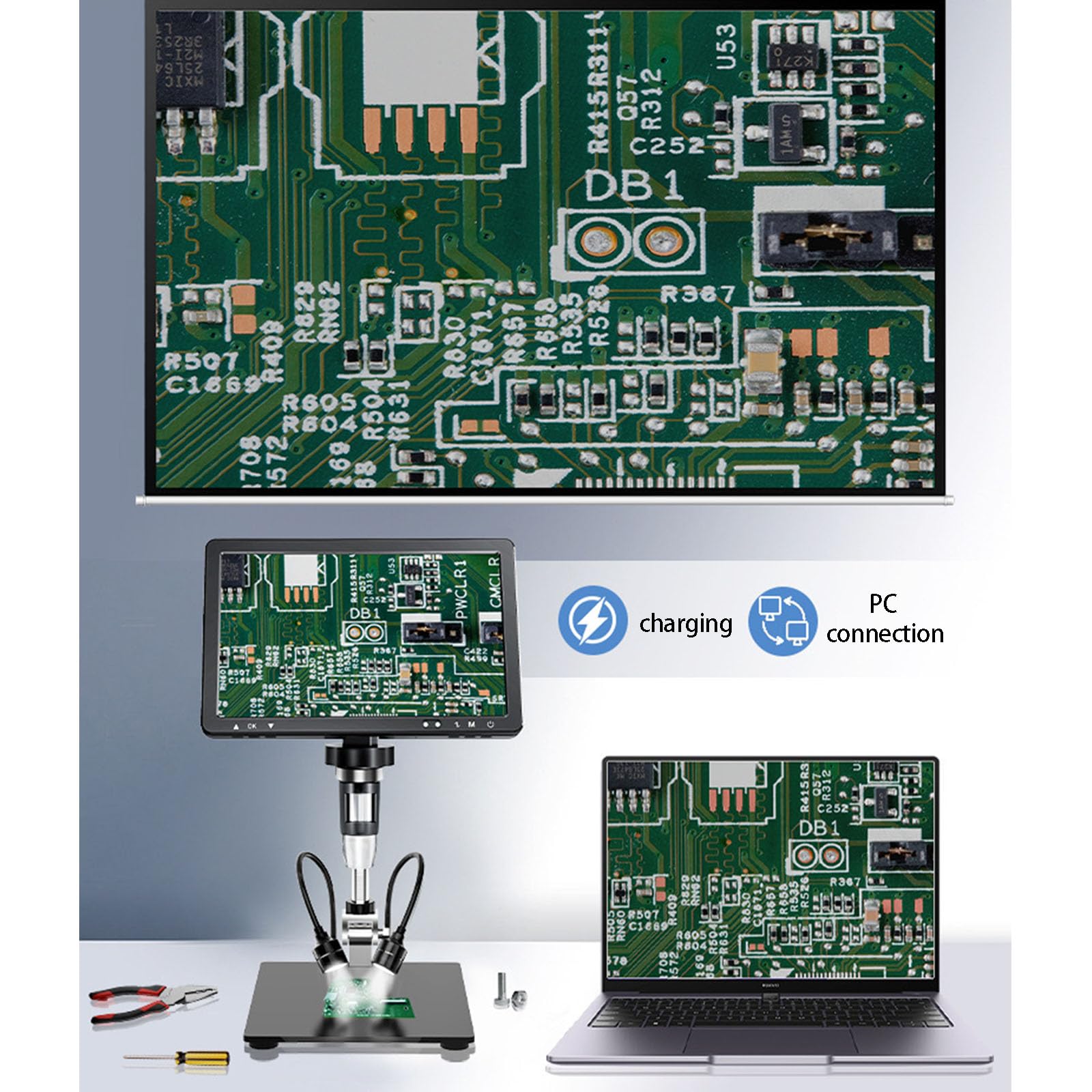 Professionelles 10, 1-Zoll Bildschirm Digitalmikroskop mit 1500-facher Vergrößerung für die Leiterplatten und Antiquitätenanalyse, Löten von Schmuck, Digitalmikroskop
