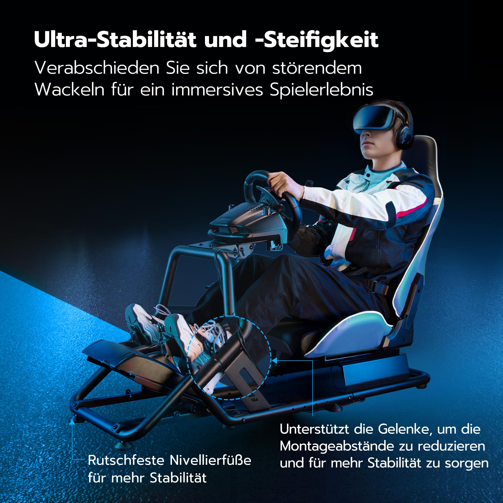 ARES WING Racing Simulator Cockpit mit Sitz, Blau | SIM Racing Cockpit Kompatibel mit Fanatec, Thrustmaster, Moza Racing Games Kompatibel mit PS, Xbox und PC