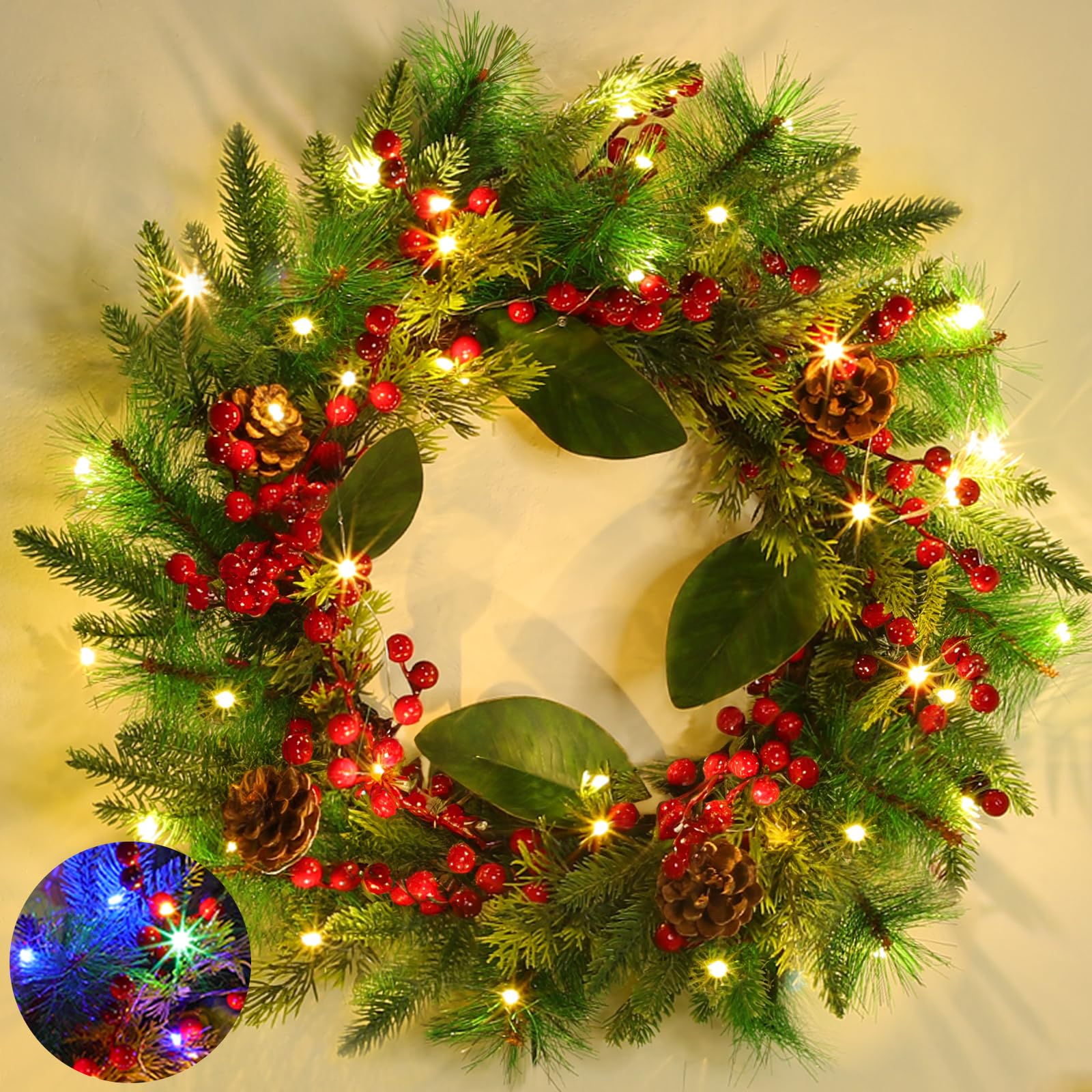 20 Inch Christmas Wreath with Warm Lights